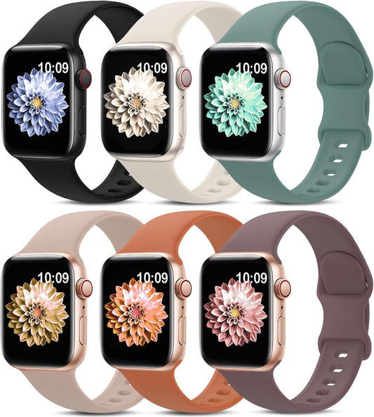6 Pack Sport Bands Compatible with Apple Watch Band 38Mm 40Mm 41Mm 42Mm 44Mm 45Mm 49Mm,Soft Silicone Waterproof Strap Compatible with Iwatch Apple Watch Series 9 Ultra 8 7 6 5 4 3 2 1 SE Women Men