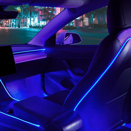 2016-2020 Tesla Model 3 Y Interior Car Neon Lights (Center Console+Dashboard+Seat Back+4 Foot Lights) with Matching Armrest Organizer, Tesla Ambient Lighting, App-Controlled LED Strip Lights