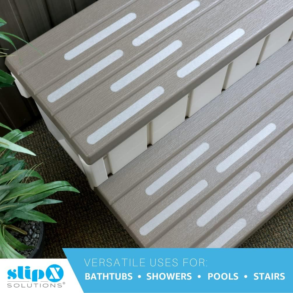 Microban-Infused Non-Slip Adhesive Safety Treads | Anti-Slip Bathroom Accessories - Bathtub, Shower, Pool, Boat, & Stair Tread Stickers | 7.5"X.75" Power Grip Strips | 12 Pieces, Clear