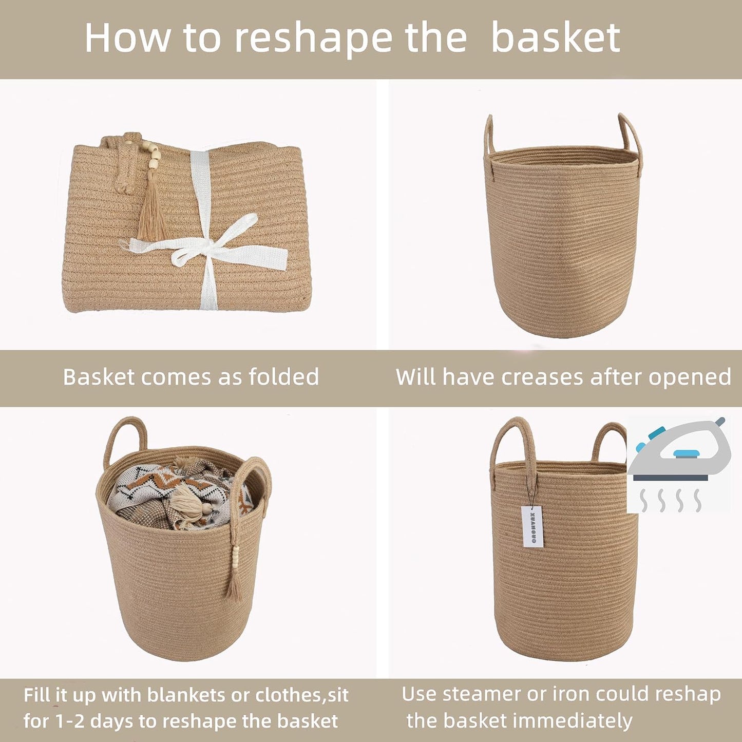 Rope Laundry Basket Laundry Hamper for Clothes Woven Storage Basket for Living Room Bedroom Boho Tall Rope Baskets for Blanket Toys Pillow Towels Baby Nursery Hamper Bin Jute