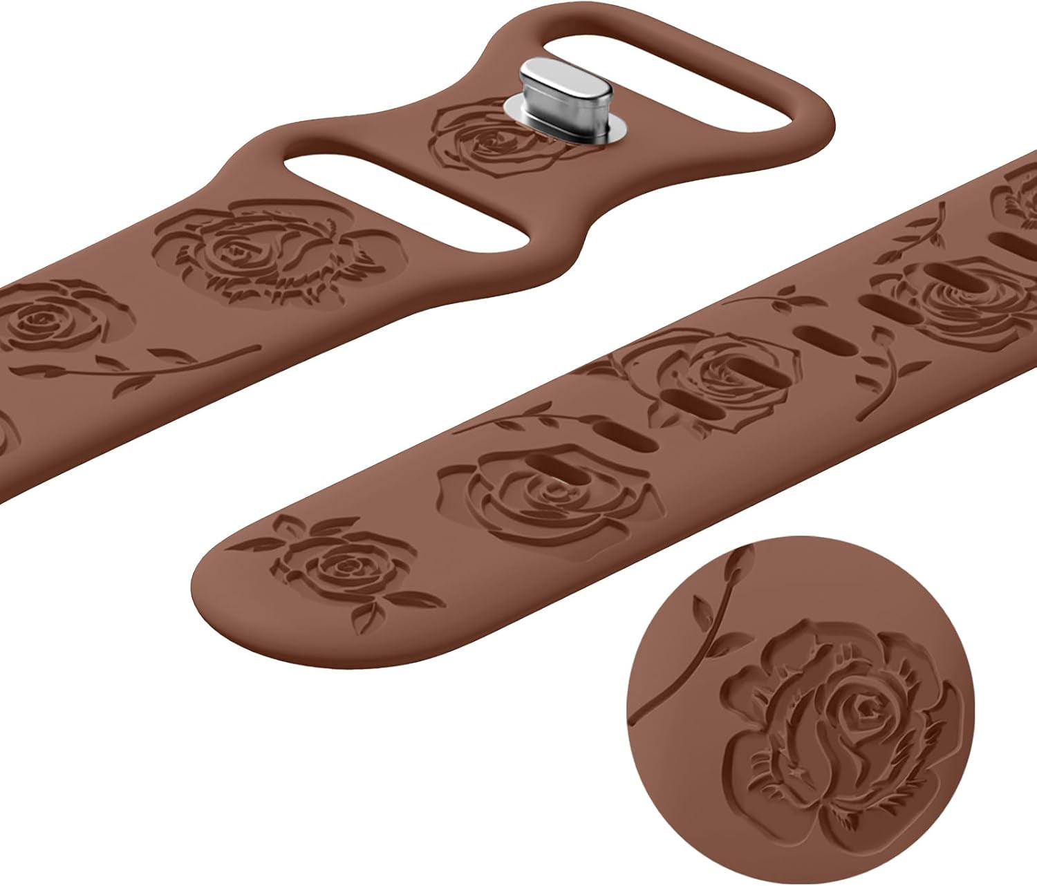 Floral Engraved Bands Compatible with Apple Watch Band 41Mm 40Mm 38Mm 49Mm 45Mm 44Mm 42Mm Women, Silicone Rose Embossed Strap for Iwatch Bands Series SE 9 8 7 6 5 4 3 2 1