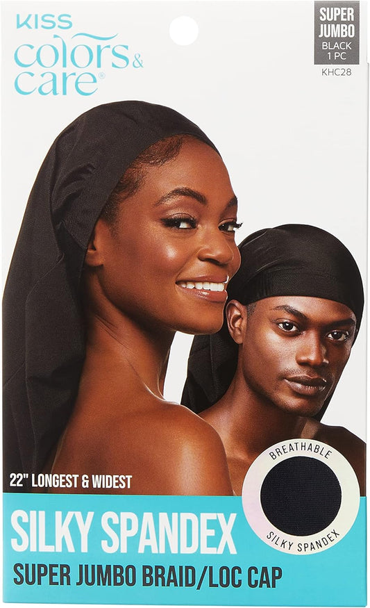 Spandex Braid/Loc Cap, Super Jumbo - Comfortable, Stretchy & Mark-Free for All Hair Types - Great for Protective Styles Including Long Braids, Locs, and Weaves Black
