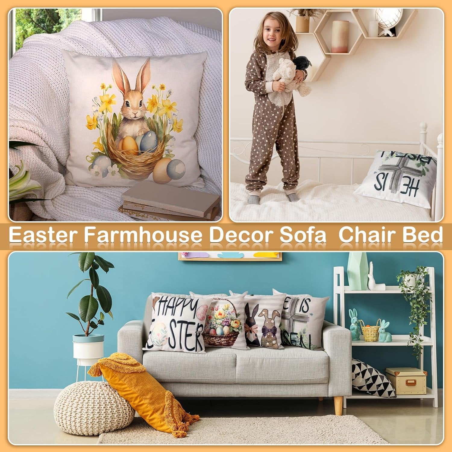 8 Pcs Happy Easter Pillow Covers 18 X 18 Inch Bunny He Is Risen Cross Eggs Spring Home Decor Throw Pillow Covers Linen Pillowcase Easter Decorations Throw Pillow Covers Decor for Sofa Couch