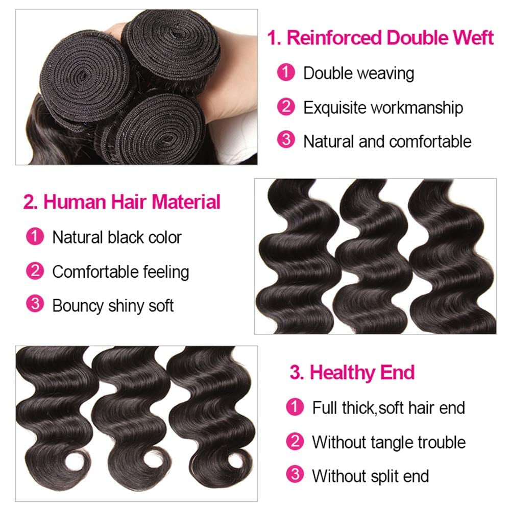 12A Human Hair Bundles 14 16 18 Inch Body Wave Bundles Human Hair 100% Unprocessed Brazilian Virgin Weave Hair Bundles Deals Human Hair 3 Bundles Human Hair Extensions Natural Color