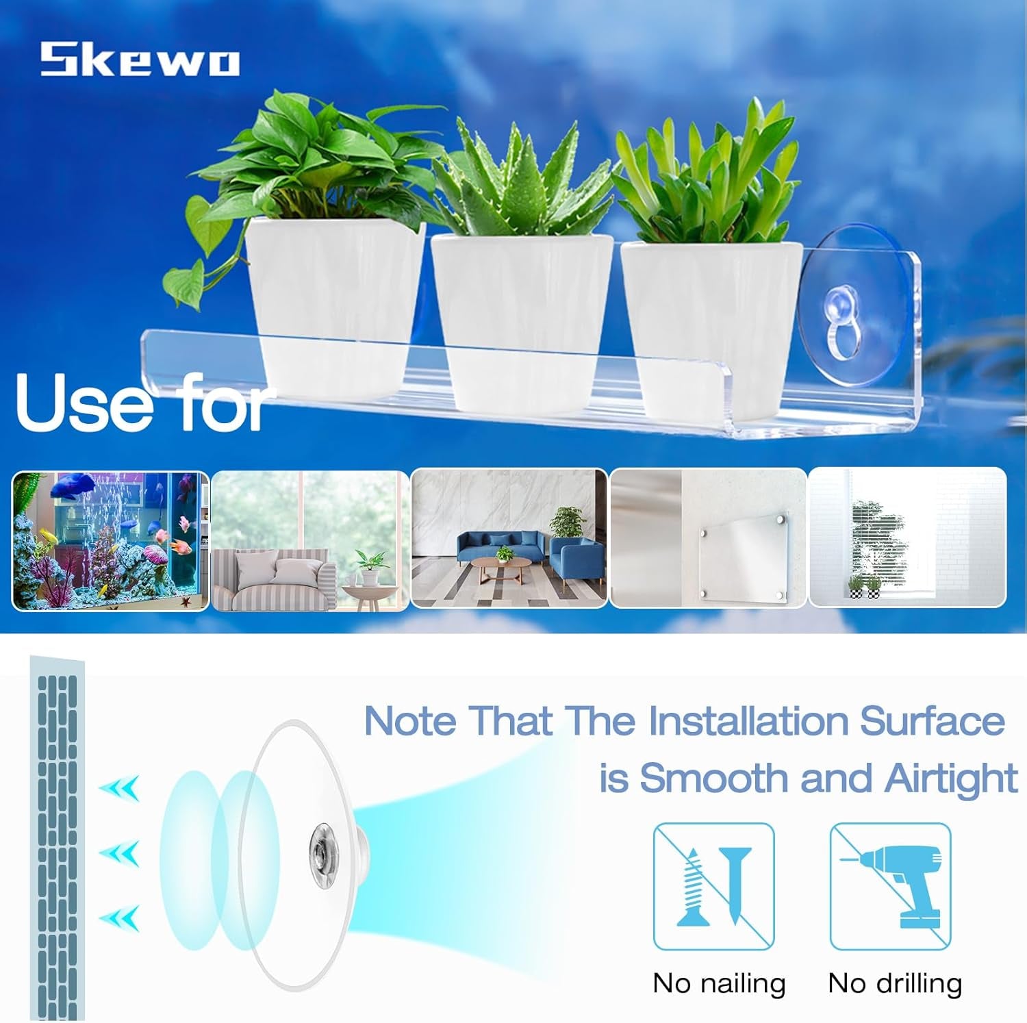 12 Inch Acrylic Window Sill Extender for Window Boxes, 2 Pack Window Shelf for Plants, Suction Cup Shelf for Plants Window, for Succulent Planters, Herb Pots, Indoor Plants (12In-2Pcs)