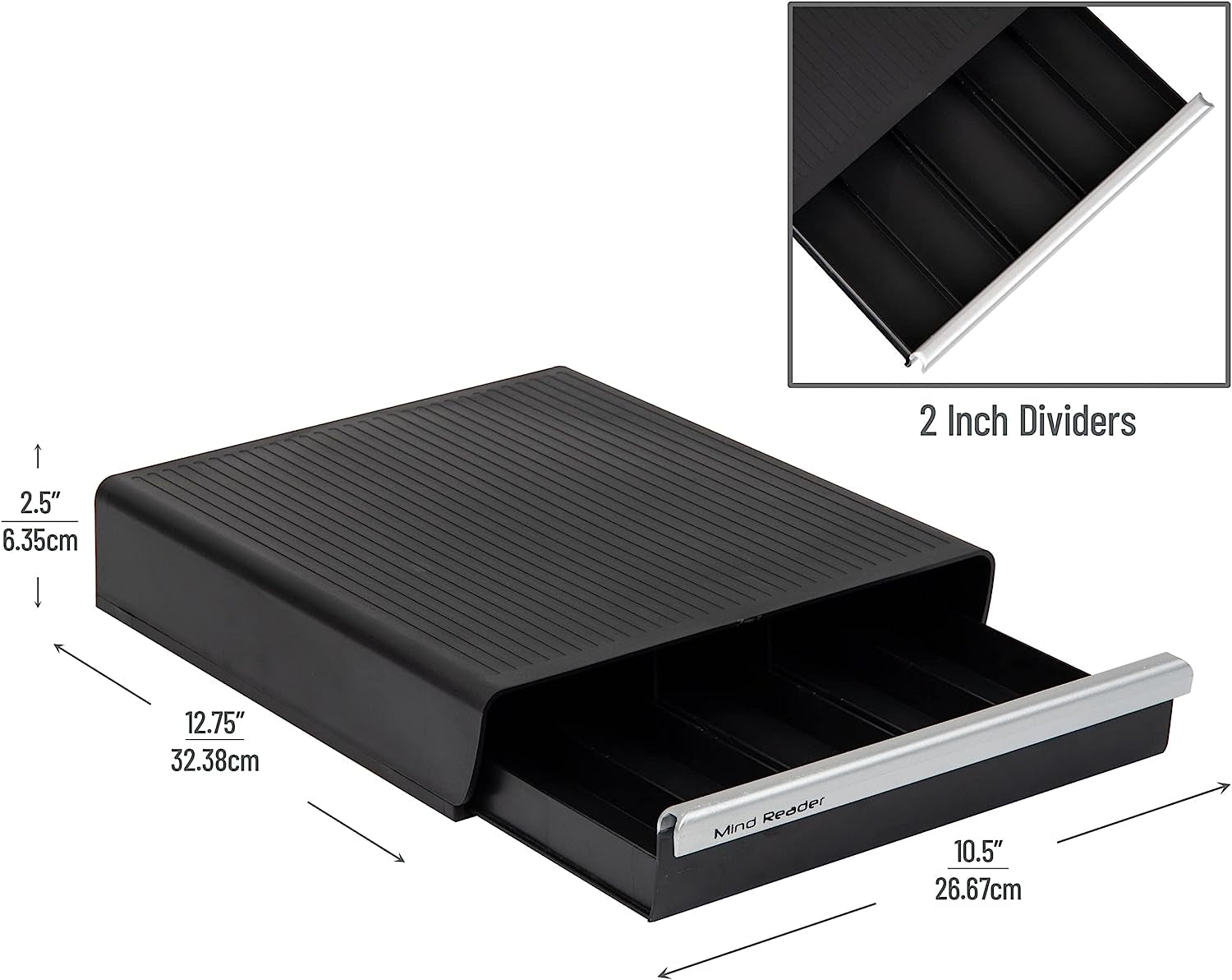 Single Serve Coffee Pod Drawer, 30 Pod Capacity, Countertop Organizer, 10.5"L X 12.75"W X 2.5"H, Black