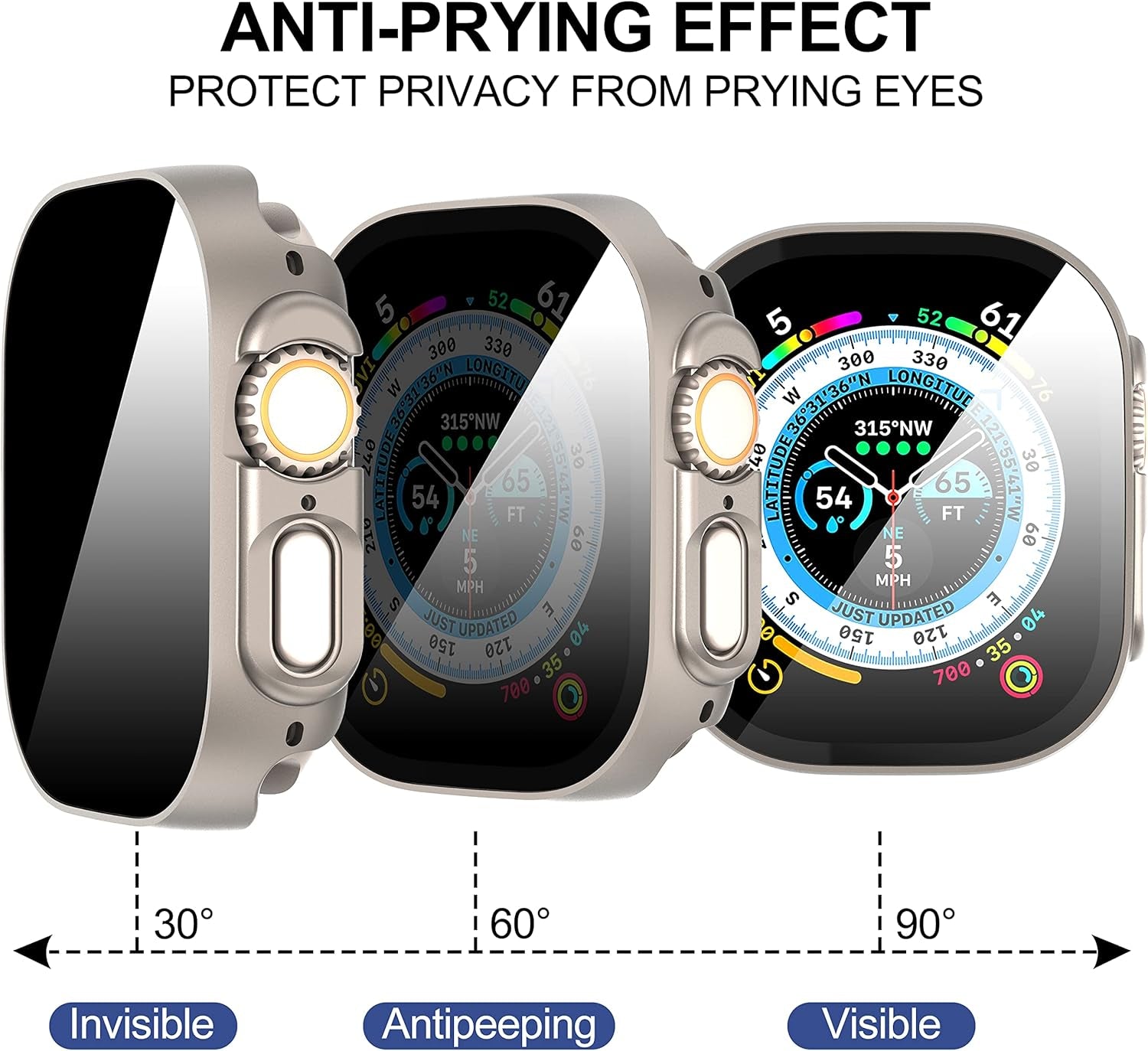 3-Pack for Apple Watch Ultra/Ultra 2 49Mm Privacy Screen Protector Case,[Anti-Peeping] Ultra-Thin Tempered Glass Case Cover for Iwatch Series 8/Iwatch Series 9 Ultra/Ultra 2 49Mm