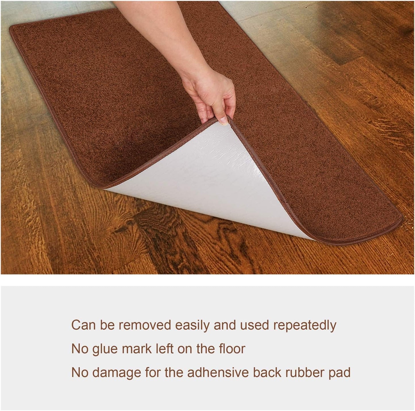 Carpet Stair Tread Landing Mat Tape Free Self Adhesive Non Slip Skid Resistant Indoor Doormat Area Rug Floor Mat for Kitchen Bathroom Workstations Washable Rectangle 2' X 3' (Brown)