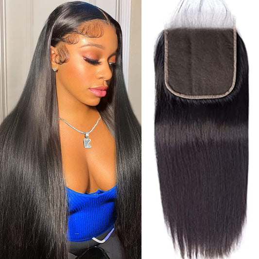 5X5 Lace Closure Human Hair Transparent Lace Frontal Closure Pre Plucked with Baby Hair 100% Brazilian Virgin Hair 12 Inch 150% Density Free Part No Split Closure Natural Color (12 Inch)