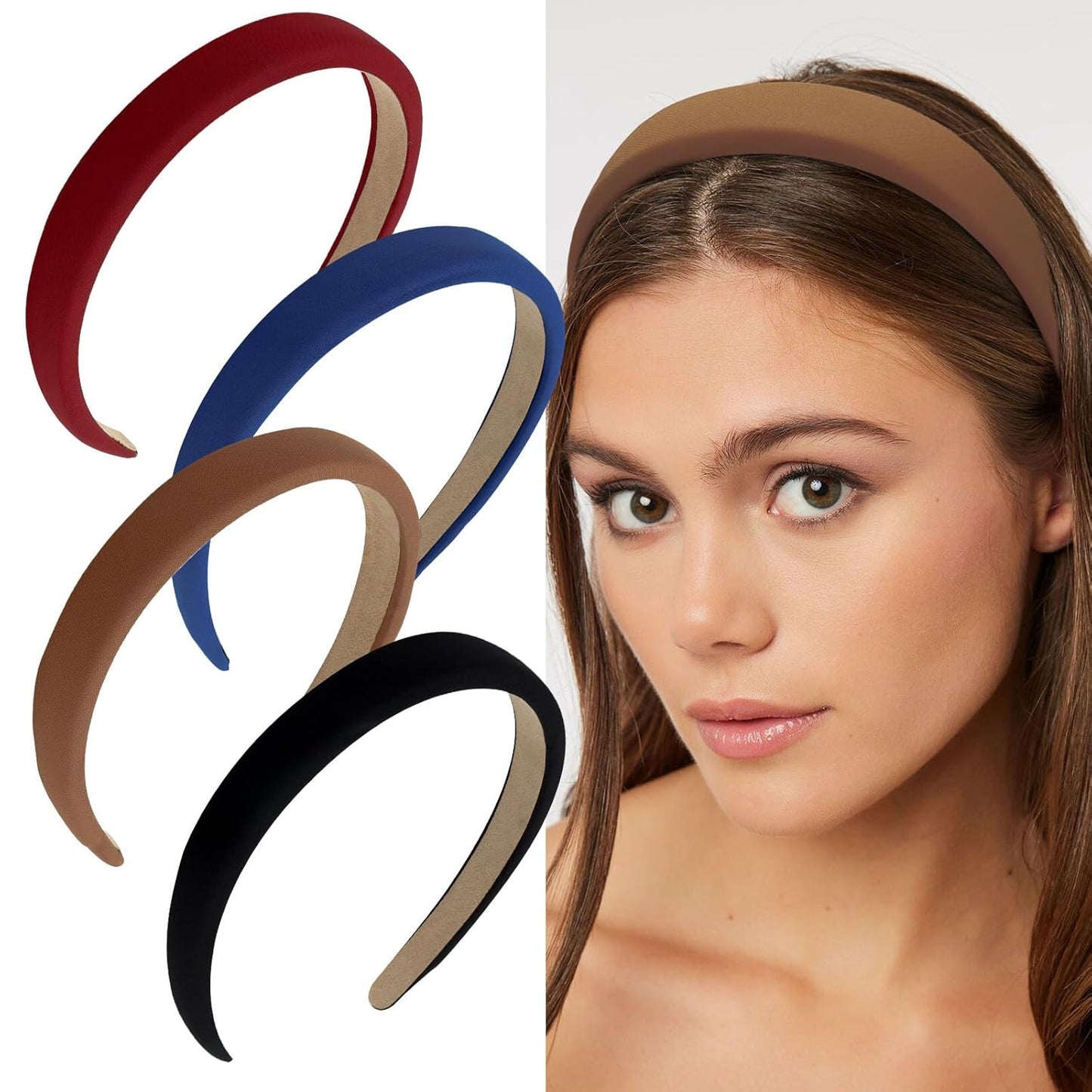 Headbands for Women, 4Pcs Padded Headbands Non Slip Soft Thick Comfortable Headbands Cute Brown Black Pink White Fall Headband Aesthetic Y2K Halloween Costume Hair Accessories for Women Girls