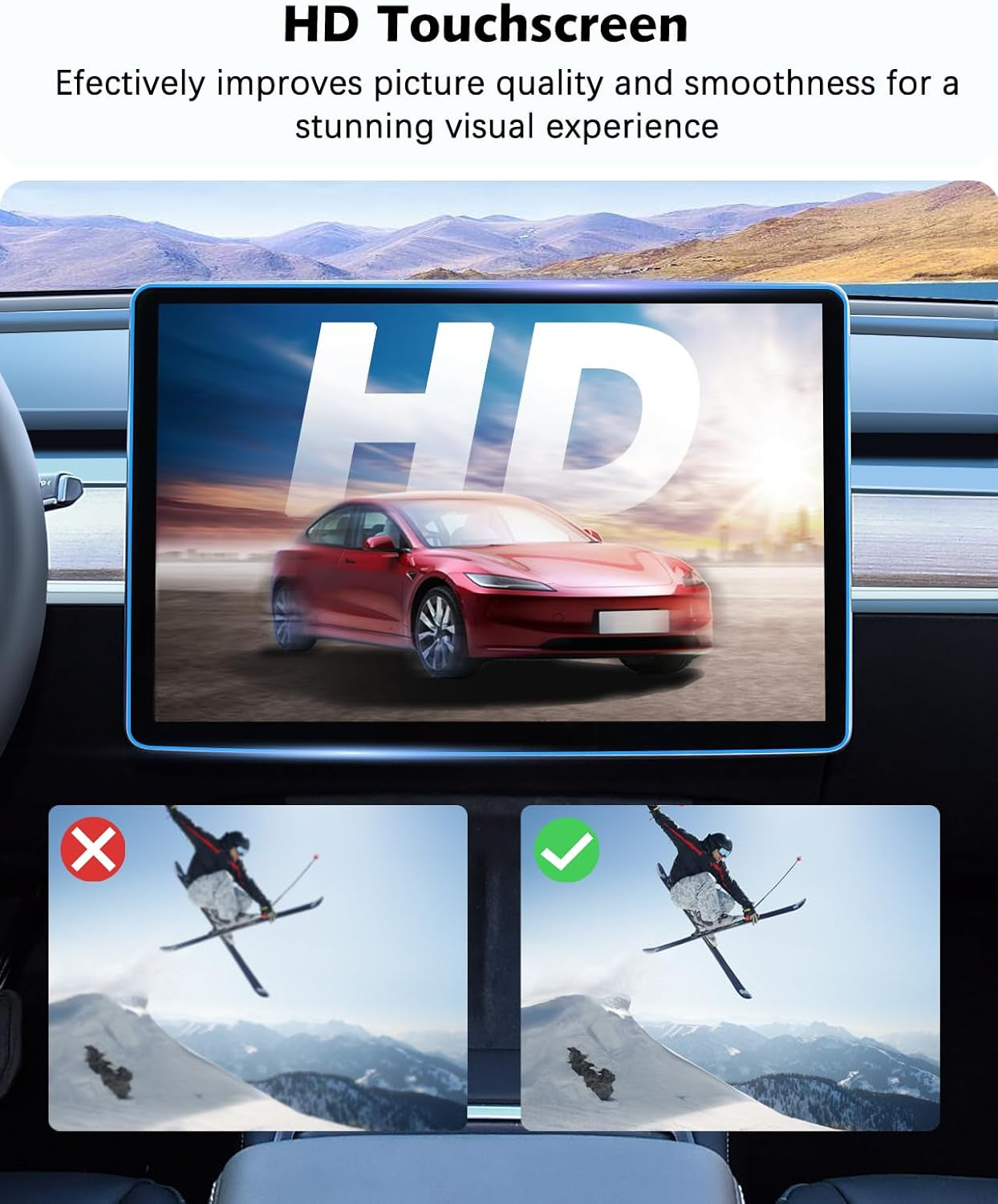 For Tesla Model Y Screen Protector Accessories 2024, 15 Inches Glossy Tempered Glass Touch Screen Protector for Tesla Model Y (2025-2020) / Model 3 (2023-2017) Anti-Scratch & Sensitivity Touch