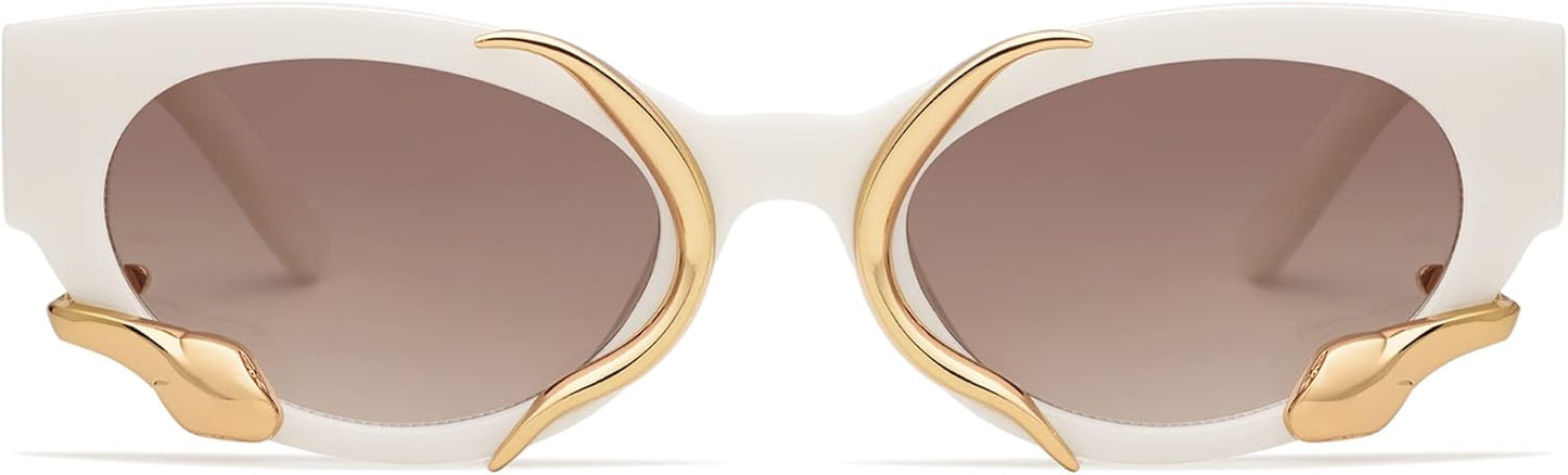 Trendy Sunglasses for Women Men Vintage Narrow Cateye Metal Snake Sunnie Y2K Accessories AP3621