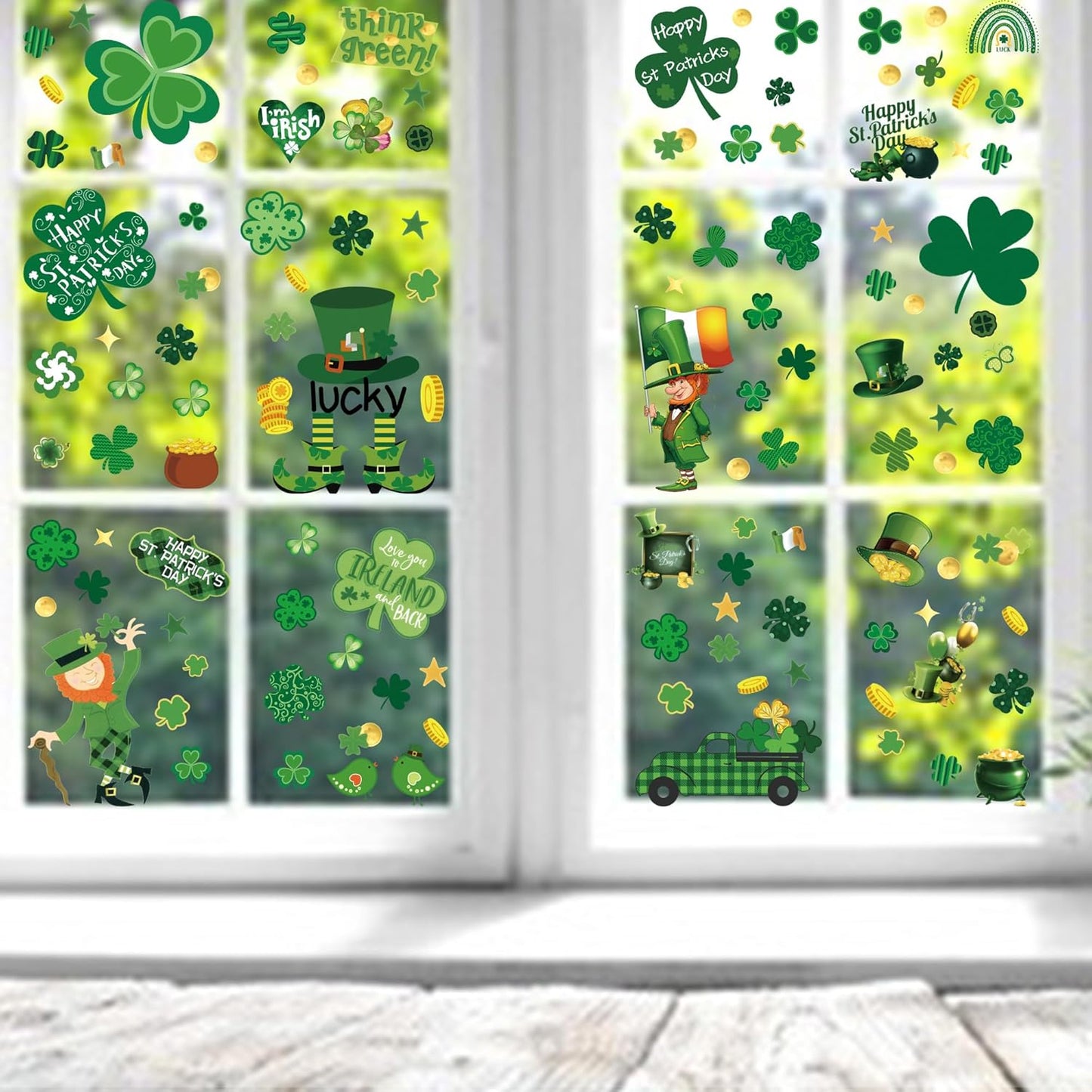 St Patricks Day Decorations Window Clings 10 Sheet for Glass Windows Shamrock Window Clings Stickers