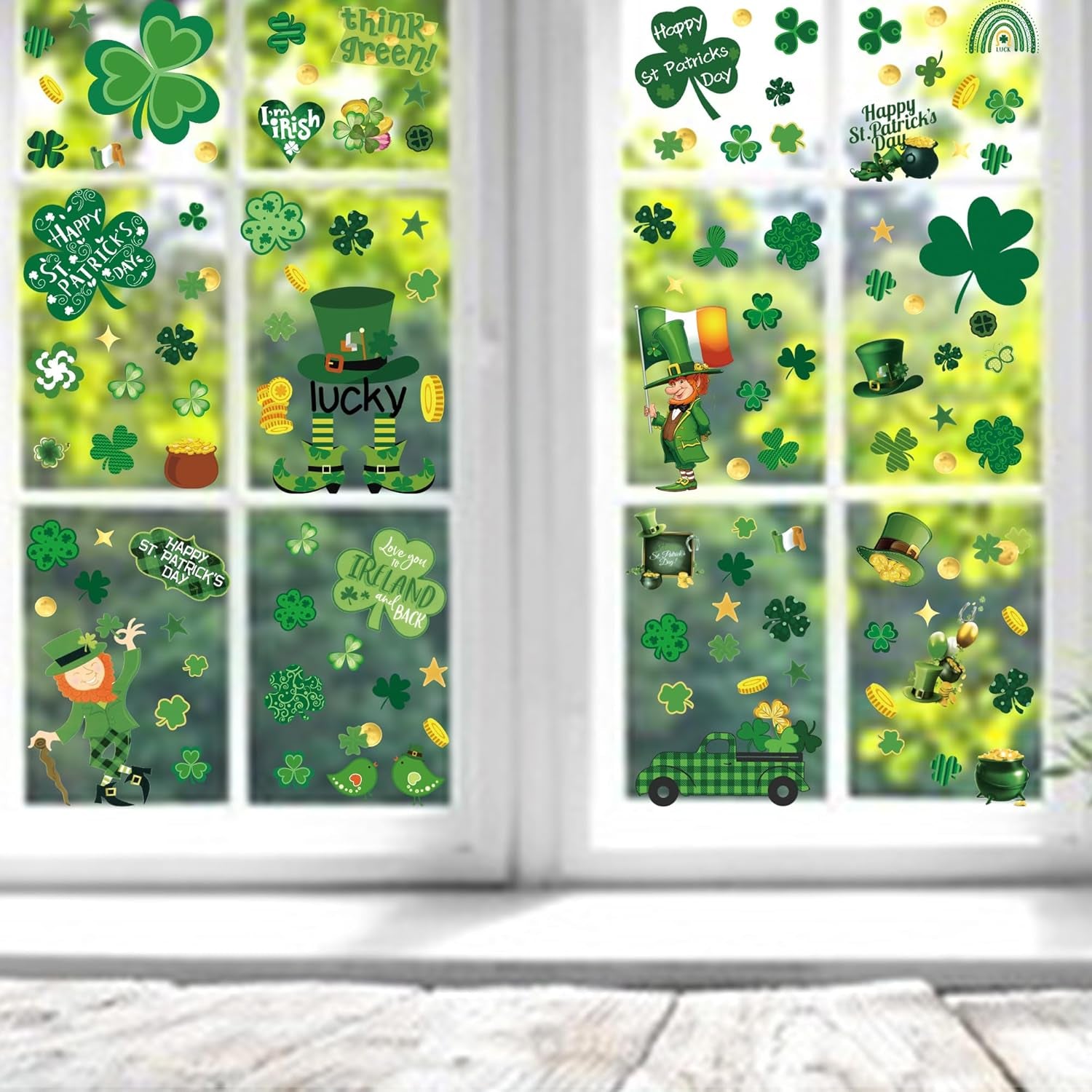 St Patricks Day Decorations Window Clings 10 Sheet for Glass Windows Shamrock Window Clings Stickers