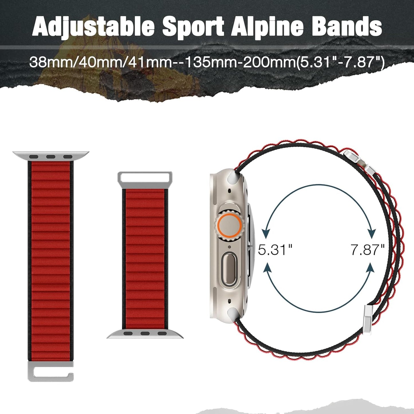 4 Pack Alpine Loop Bands Compatible with Apple Watch Ultra Band 49Mm 45Mm 44Mm 42Mm 41Mm 40Mm 38Mm Men Women, Adjustable Nylon Sport Titanium G-Hook Bands for Iwatch Series 8 7 6 5 4 3 2 1 SE