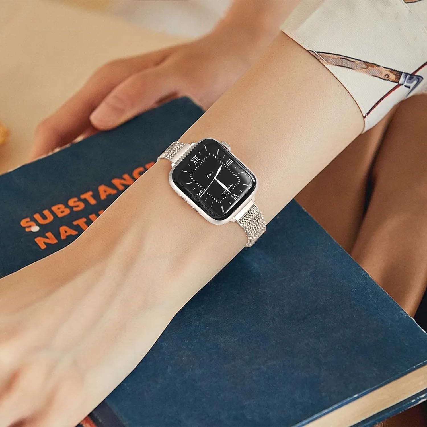 Slim Milanese Loop Compatible with Apple Watch Band for Women 40Mm 41Mm 38Mm 44Mm 45Mm 49Mm 42Mm, Stainless Steel Magnetic Mesh Strap Work on Iwatch Bands Series 9 8 7 6 5 4 3 2 1 Ultra SE