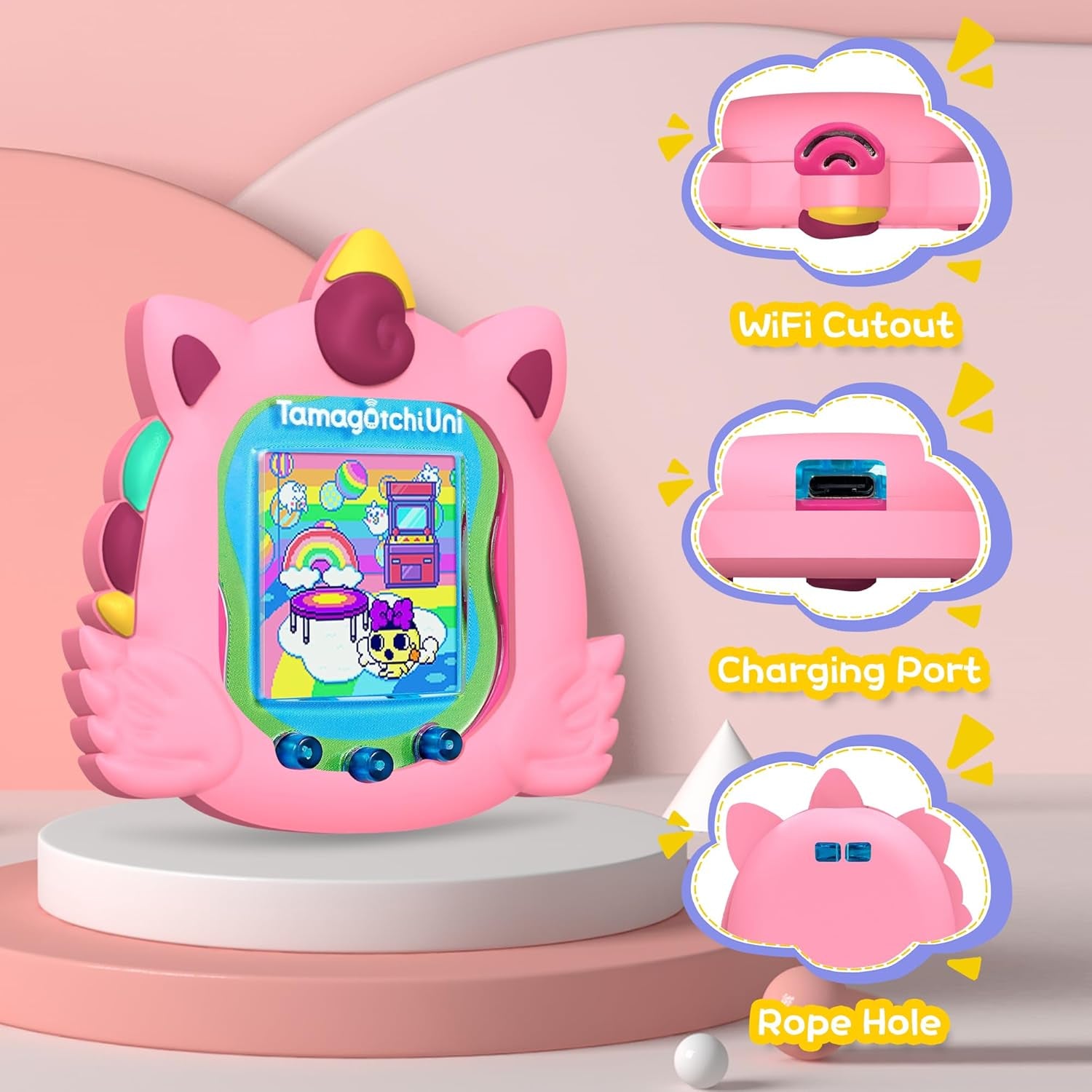 Cute Case Compatible with Tamagotchi Uni, Cute 3D Unicorn Pattern Silicone Protector Case for Tamagotchi Uni Virtual Pet Machine with Finger Lanyard ZOUSA