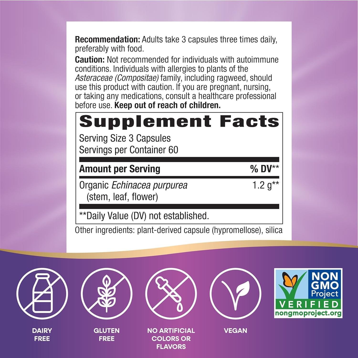 Echinacea Purpurea Herb, Immune Support*, 1,200 Mg per 3- Capsule Serving, Non-Gmo Project Verified, Vegan, 180 Capsules (Packaging May Vary) TLBH