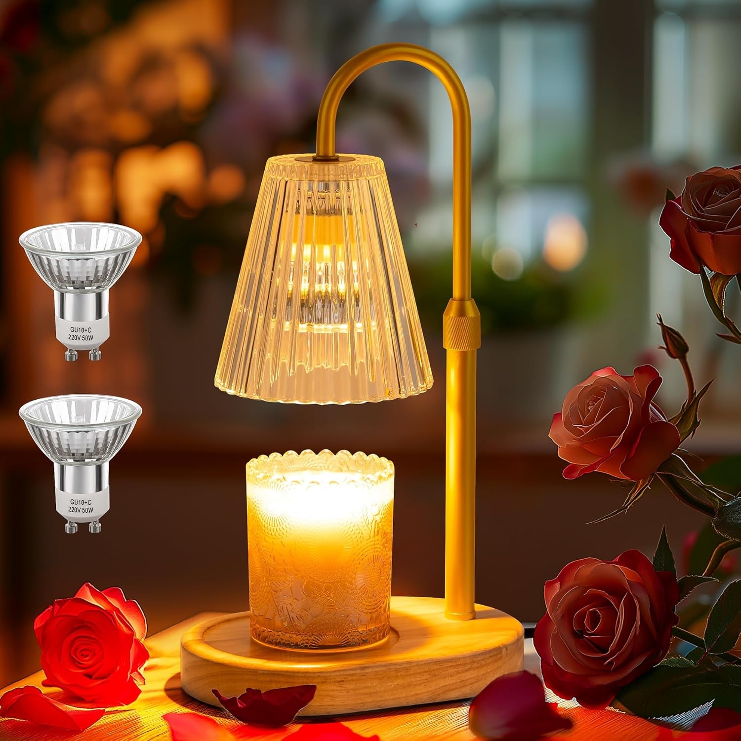 Candle Warmer Lamp with Timer and 2 Bulbs - Adjustable Height Wax Melt Electric Light Warming Dimmable Top Melter Heater for Melting Heating Small Jar Candles Gifts Women Mom Birthday Home Desk Decor