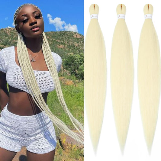 613 Braiding Hair Extensions 32 Inch Pre Stretched Braiding Hair Yaki Braids Hair Hot Water Setting Synthetic Hair Colored Braiding Hair Pre Stretched Crochet Hair(32Inch,3 Packs,613#)