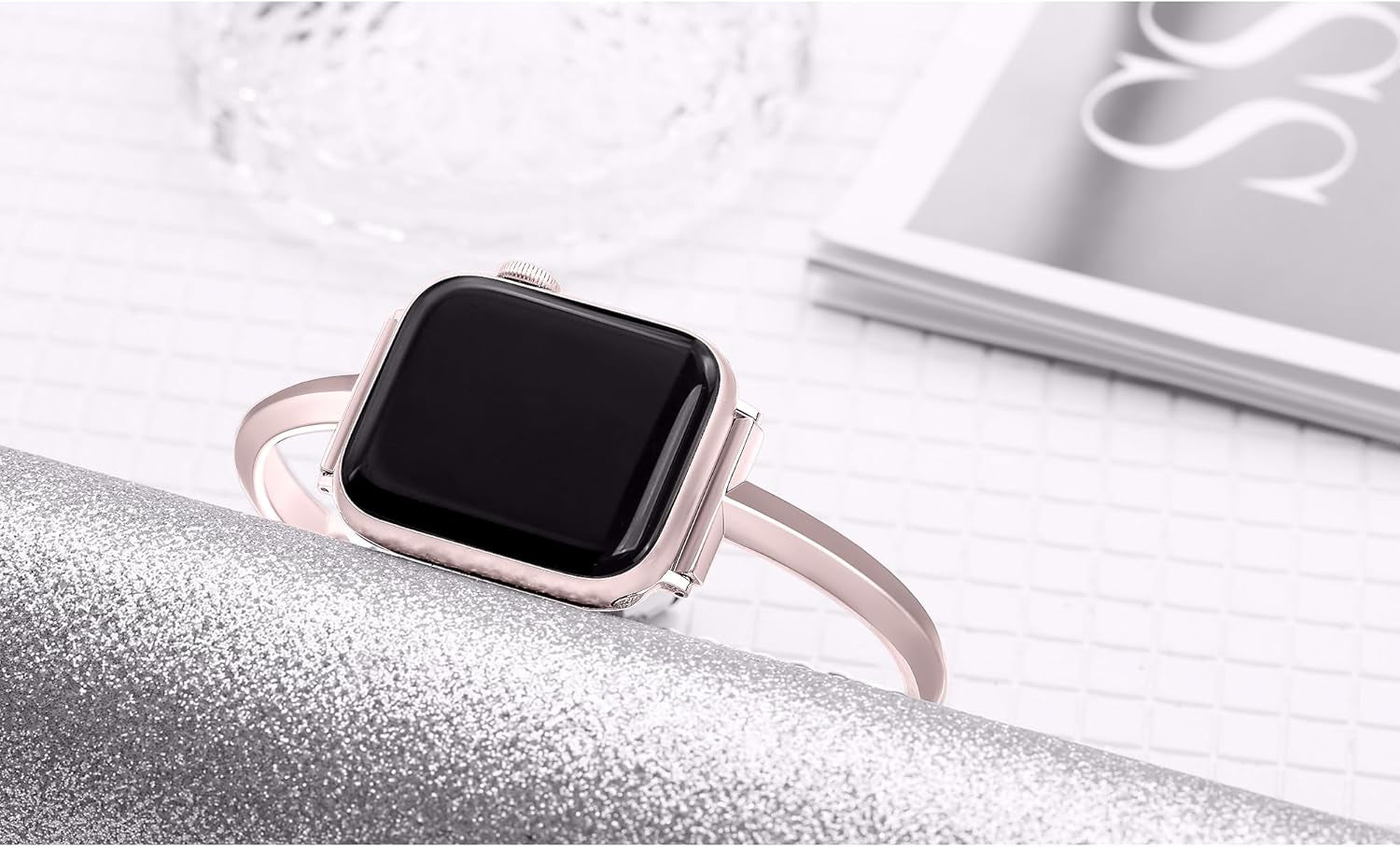 Stainless Steel Band Compatible with Apple Watch Band 38Mm 40Mm 41Mm 42Mm 44Mm 45Mm Iwatch SE Series 9 8 7 6 5 4 3 2 1, Slim Versatile Bangle Bracelet for Women