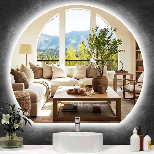 24 Inch Half Circle LED Mirror with Lights Backlit round Lighted Vanity Mirror for Bathroom Wall Half Circle round Backlit LED Mirror Antifog 3Color 24 Half round Circle Light up Smart Mirror