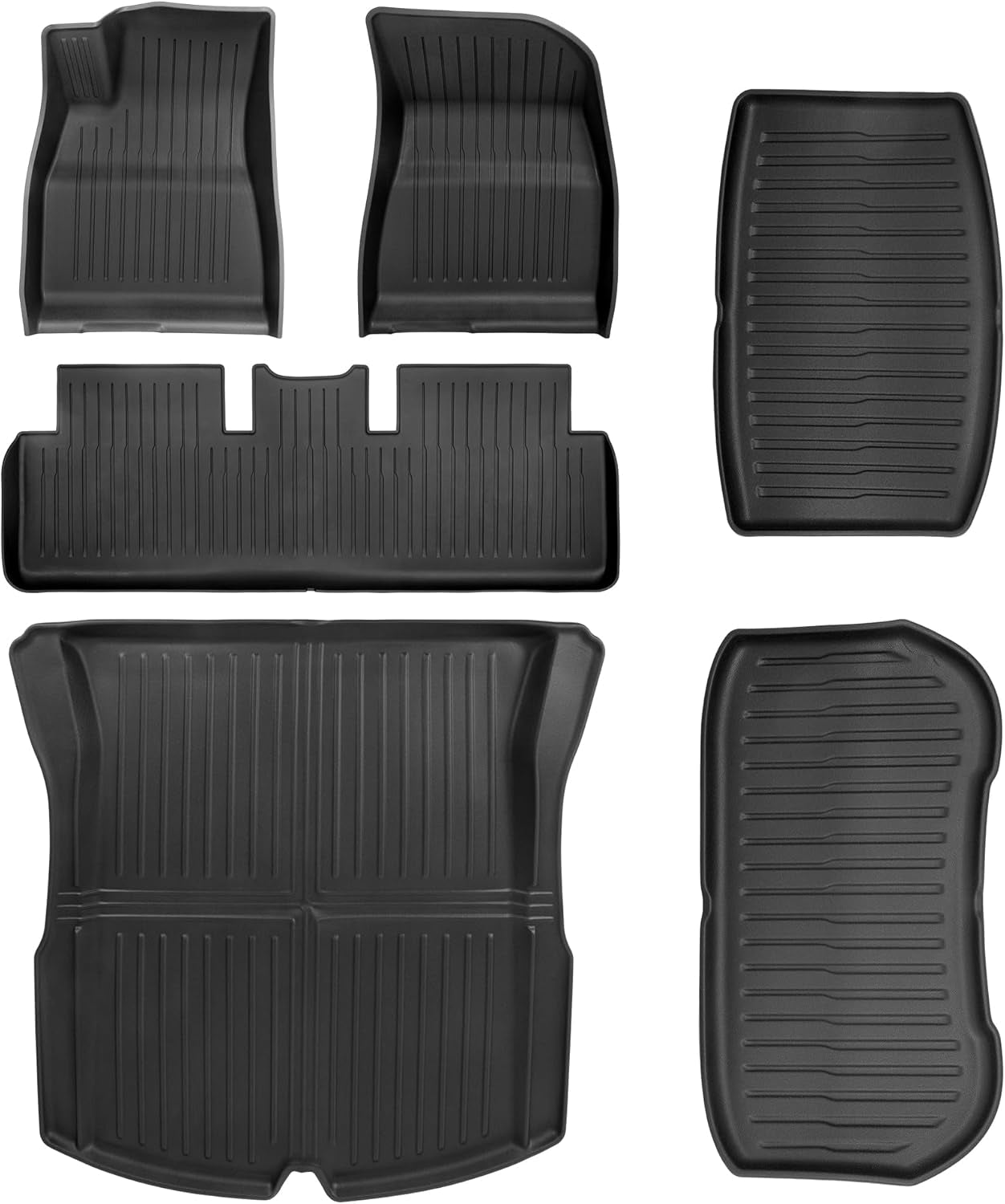 Floor Mats for Tesla Model Y 2021-2024 2025, Set of 6 Mats All Weather TPE Waterproof Anti-Slip Front & Rear Trunk Mats Cargo Liners, Custom Fit for Tesla 5-Seater (Not Fit 7-Seat)