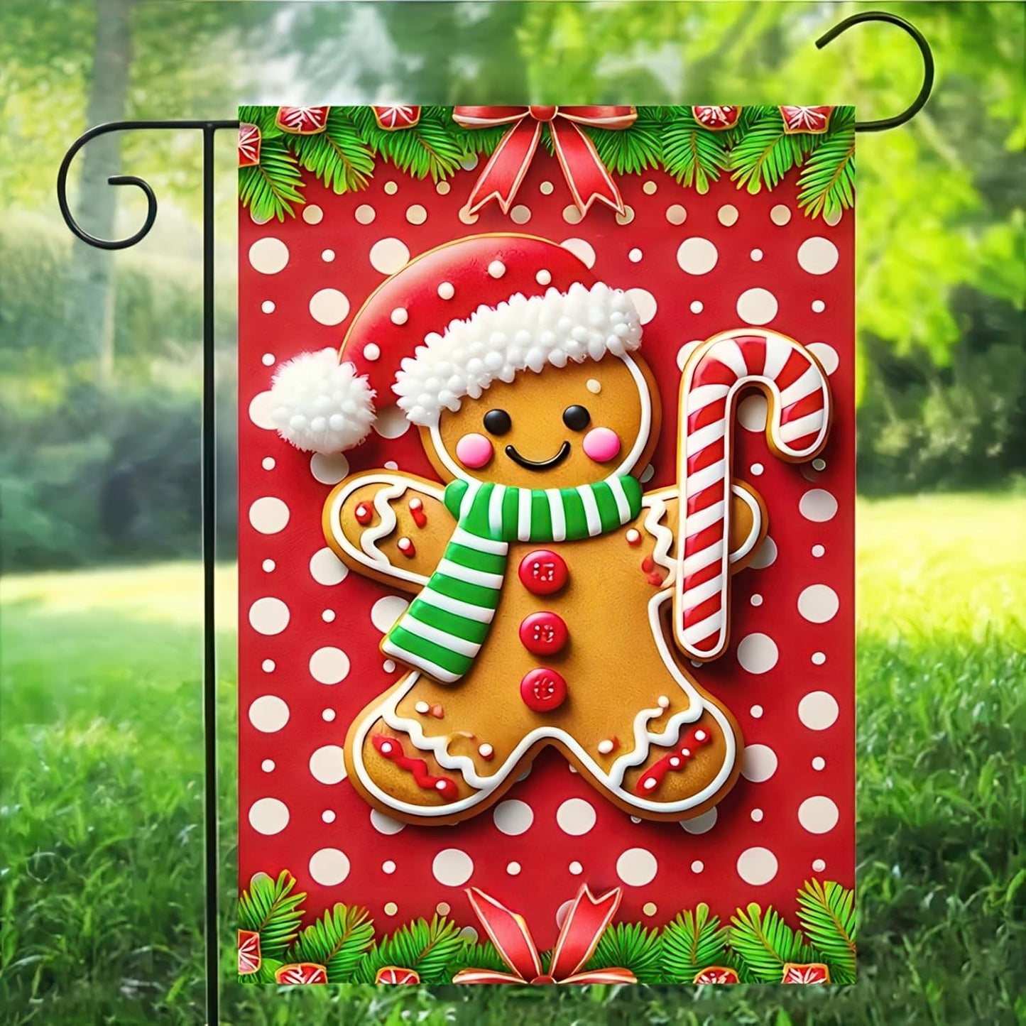 Christmas Garden Flag Gingerbread Man Flag Holiday Yard Banner Christmas Decoration Polyester 12 X 18 Inch Double Sided Small Winter Yard Flag for Outdoor Farmhouse Decoration