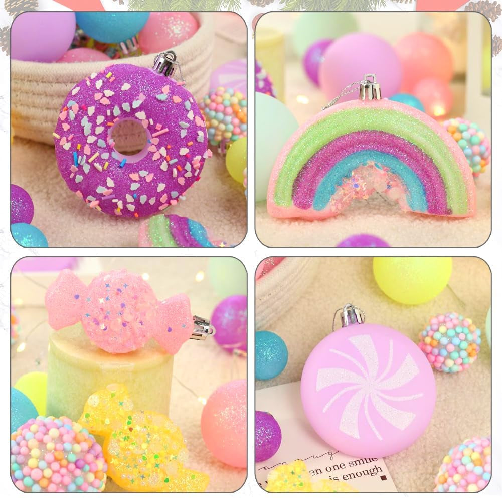 Christmas Tree Ornaments, 40 Pack Christmas Ornaments Set Pink Yellow Light Green Shatterproof Xmas Ornaments Decoration for Tree Home Holiday Party Centerpiece Garland Decor