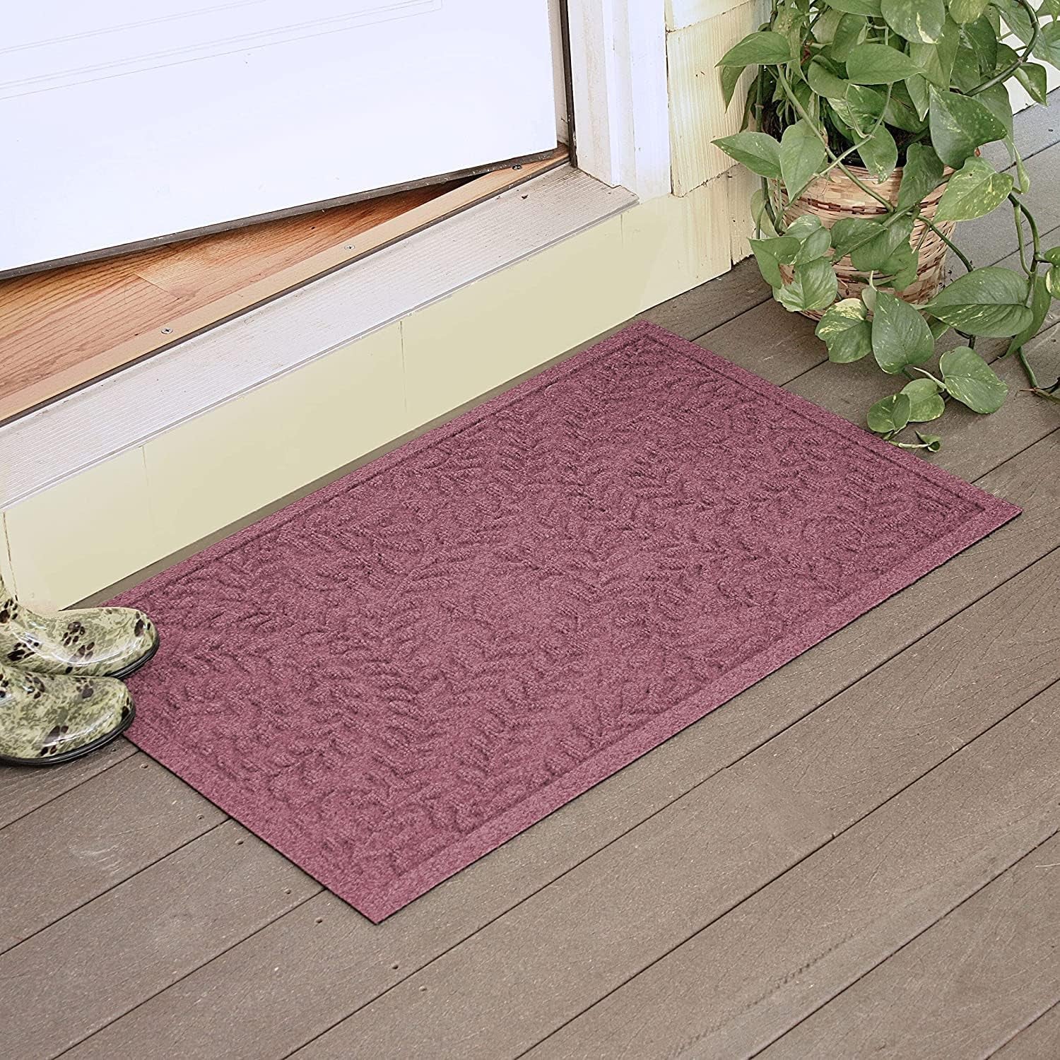 Waterhog Door Mat, 2' X 3' Made in USA, Durable and Decorative Floor Covering, Skid Resistant, Indoor/Outdoor, Water-Trapping, Boxwood Collection, Bordeaux