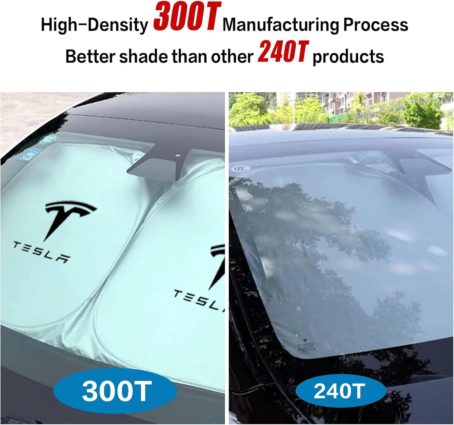 For Tesla Model Y Sunshade Tesla Model 3 Sunshade, for Tesla Model 3 Model Y Accessories 2024, Foldable 300T High-Density Front Window Sunshade with Organizer Bag (Blue)