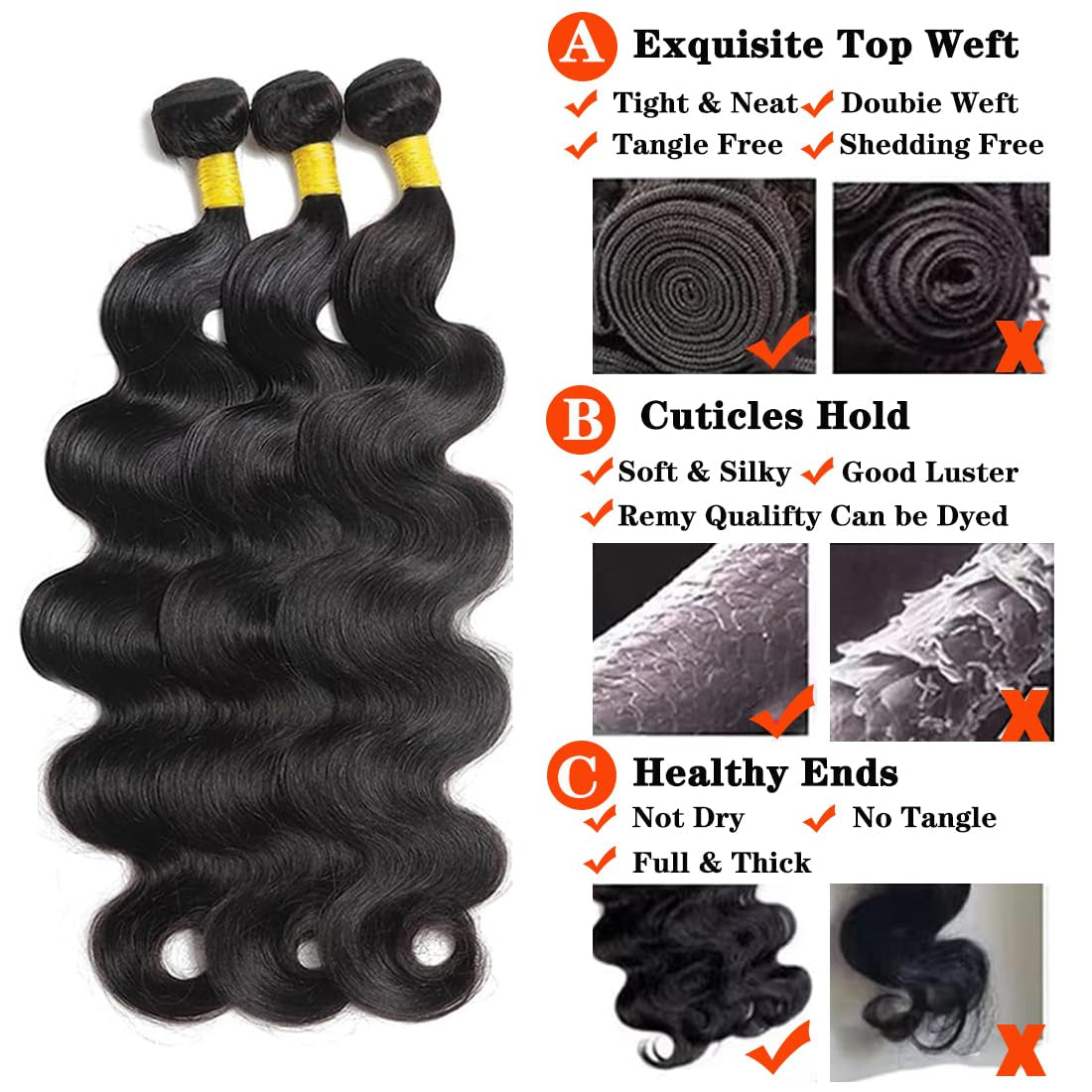 12A Human Hair Bundles 22 24 26 Inch Body Wave Bundles Human Hair Weave 3 Bundles Human Hair 100% Unprocessed Brazilian Bundles Hair Body Wave Hair Bundles Deals Human Hair Bundle Natural Black