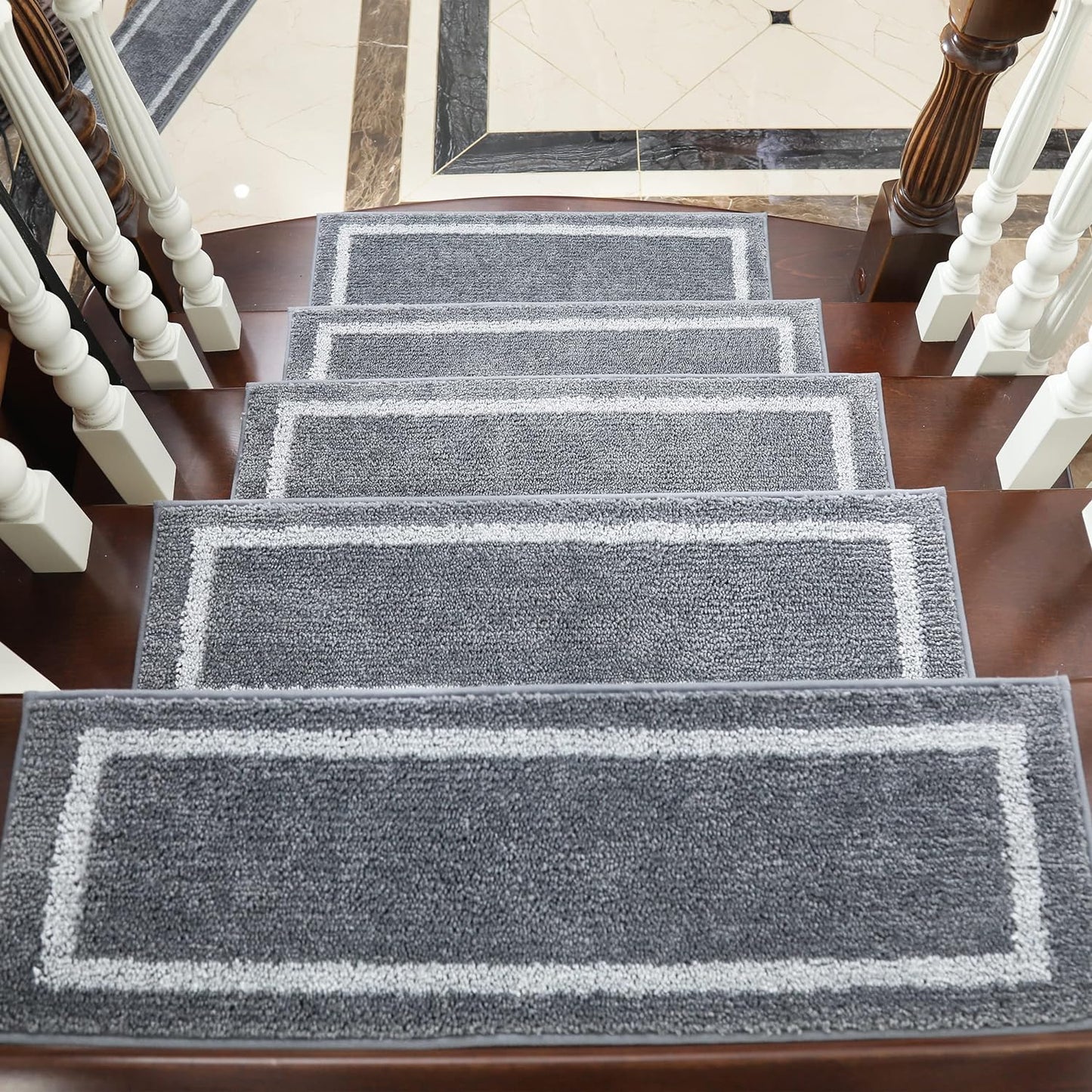 Soft Stair Treads Non-Slip Carpet Mat 28Inx9In Indoor Stair Runners for Wooden Steps,Stair Rugs for Kids and Dogs, 100% Polyester TPE Backing 10Pcs,Grey,Square