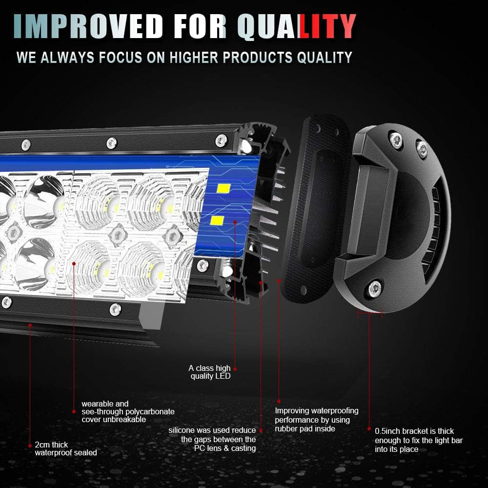 12 Inch LED Light Bar Spot Flood Combo Beam 180W Double Row Light Bar off Road Driving Led Work Lights for UTV ATV Truck Boat Waterproof