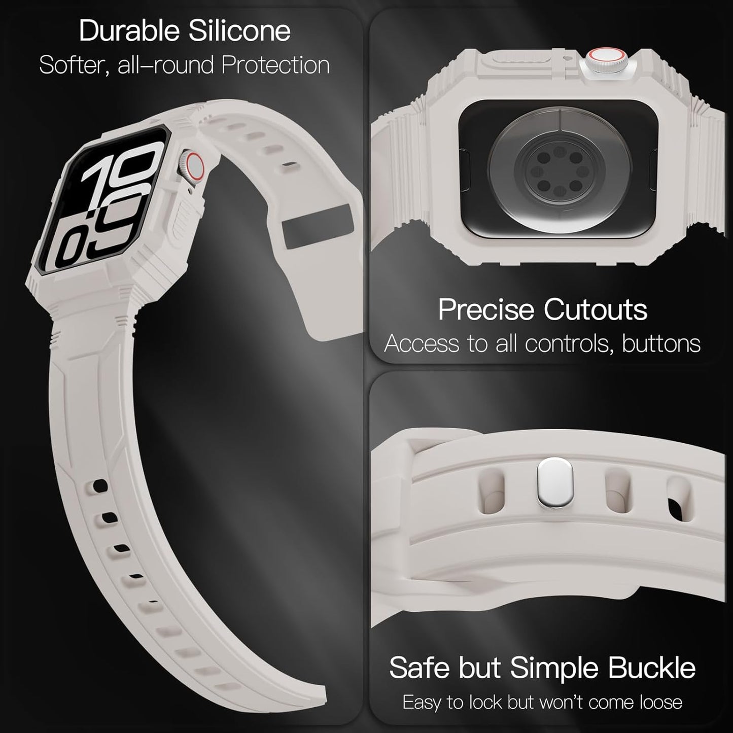 Rugged Silicone Sport Band with Case Compatible with Apple Watch Bands 38Mm 40Mm 41Mm 42Mm 44Mm 45Mm 46Mm, Shockproof Protective Bumper Cover Strap for Iwatch Series 10/9/8/SE/7/6/5/4/3/2/1
