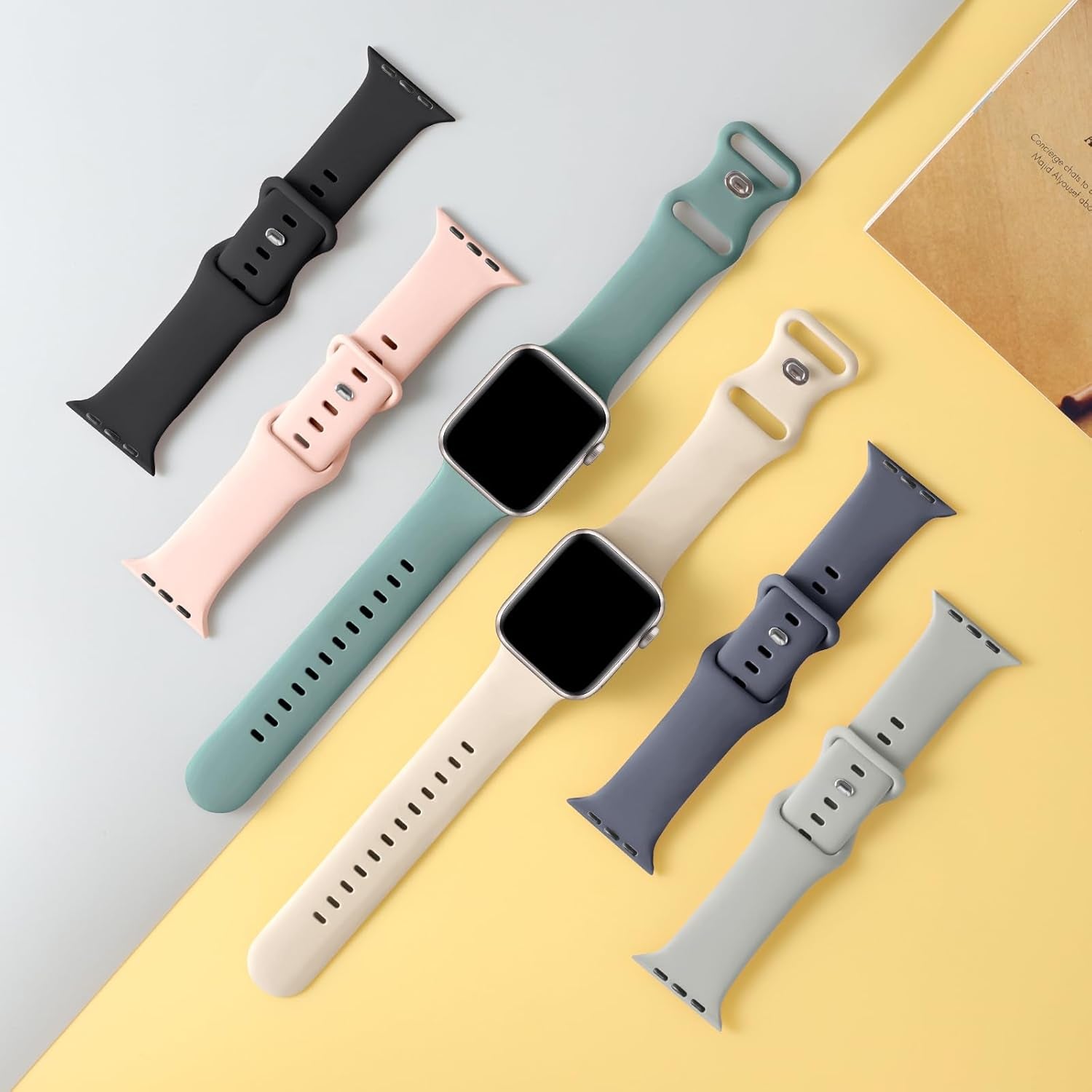6 Pack Bands Compatible with Apple Watch 38Mm 40Mm 41Mm 42Mm 44Mm 45Mm 49Mm, Soft Replacement Silicone Sport Strap Wristbands for Iwatch Series Ultra/Ultra 2 9/8/7/6/5/4/3/2/1 SE Women Men