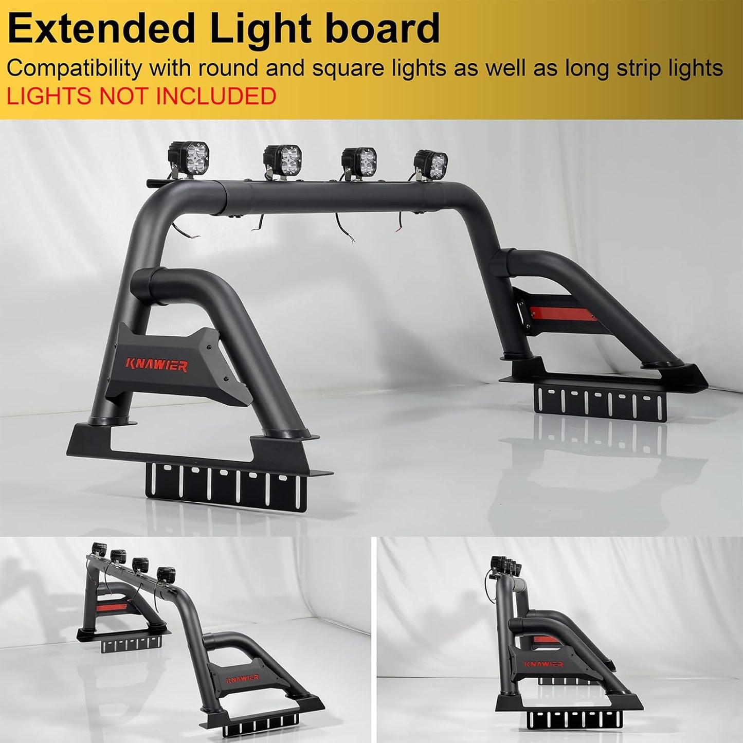 Roll Bar for Full Size Pickup Truck, Adjustable Sport Chase Rack Compatible with Tundra,Ford F-Series,Ram 1500/2500/3500,Silverado,Sierra,Titan&Titan Xd,Cargo Rack,Textured Black Powder