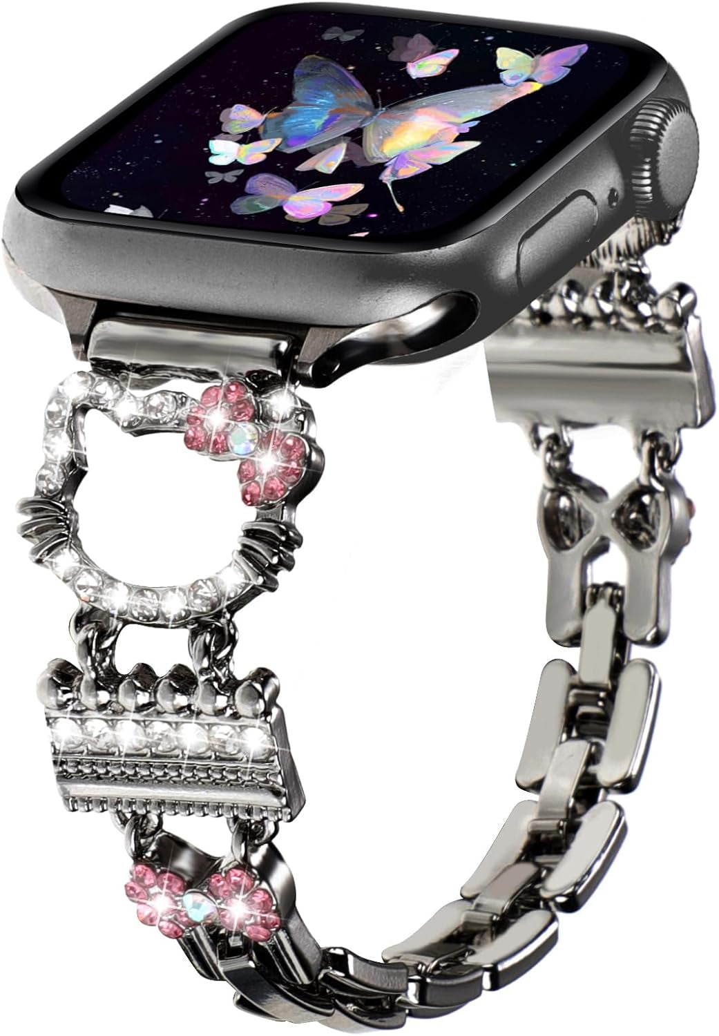 Bling Bracelet Band Compatible with Apple Watch Bands for Women 46Mm 40Mm 41Mm 38Mm 44Mm 45Mm 42Mm 49Mm, Cute Cartoon Dressy Jewelry Charm Metal Strap for Iwatch Ultra 2 Series 10/9/8/7/6/5/4/3/2/1/SE