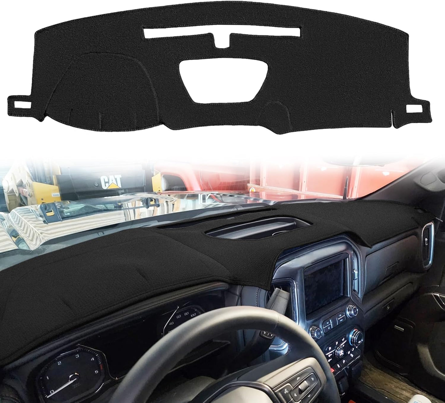 Dash Cover Mat Custom Fit for 2019-2023 Chevy Chevrolet Silverado 1500 2500HD 3500HD/2019-2023 GMC Sierra 1500 2500HD 3500HD W/O Cutout for Heads up Display,Dashboard Pad Carpet(Black) J130