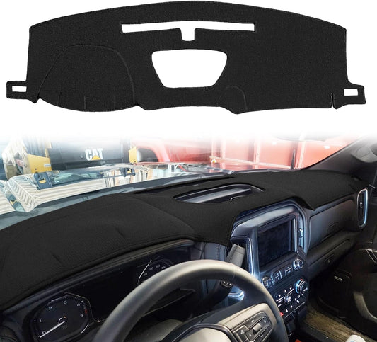 Dash Cover Mat Custom Fit for 2019-2023 Chevy Chevrolet Silverado 1500 2500HD 3500HD/2019-2023 GMC Sierra 1500 2500HD 3500HD W/O Cutout for Heads up Display,Dashboard Pad Carpet(Black) J130