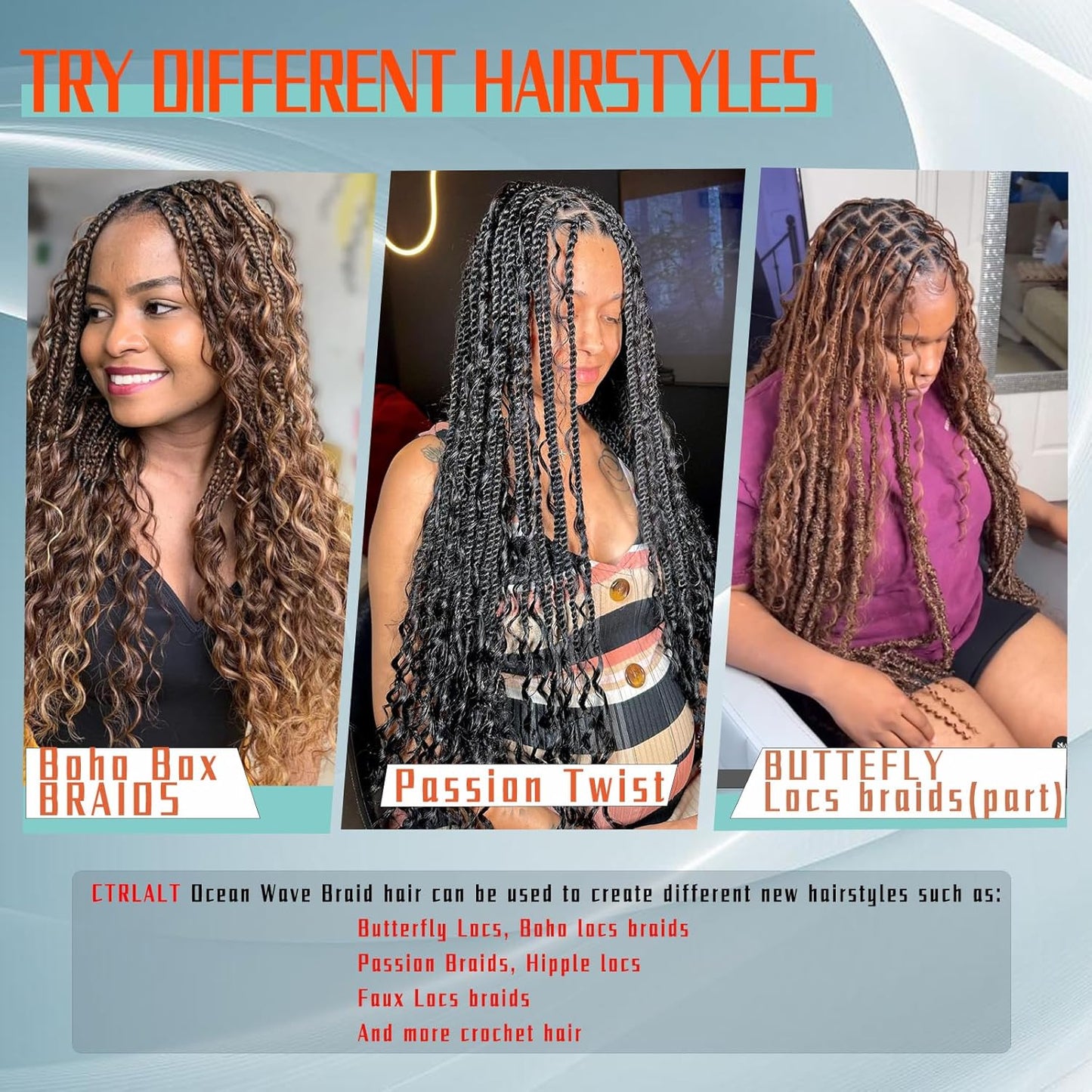 Deep Wave Crochet Hair for Black Women Curly Braiding Hair 24 Inch 2 Packs Ocean Wave Braiding Hair Extensions Soft Crul Crochet Hair for Boho Braids(24Inch, 2Pack, Black)…