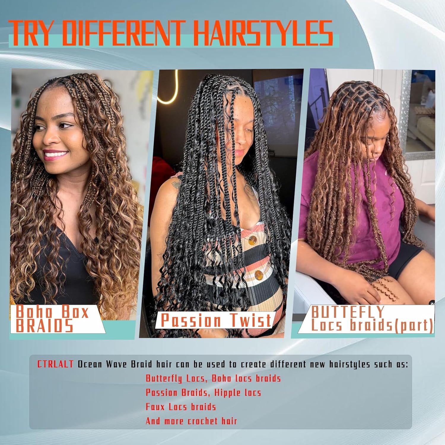 Deep Wave Crochet Hair for Black Women Curly Braiding Hair 24 Inch 2 Packs Ocean Wave Braiding Hair Extensions Soft Crul Crochet Hair for Boho Braids(24Inch, 2Pack, Black)…