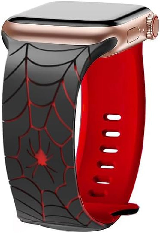 Compatible Apple Watch 38Mm 40Mm 41Mm 42Mm 44Mm 45Mm 49Mm, Engraved Soft Spider Web Design Sport Band for Iwatch Ultra Series 10 9 8 7 6 5 4 3 2 1 SE.