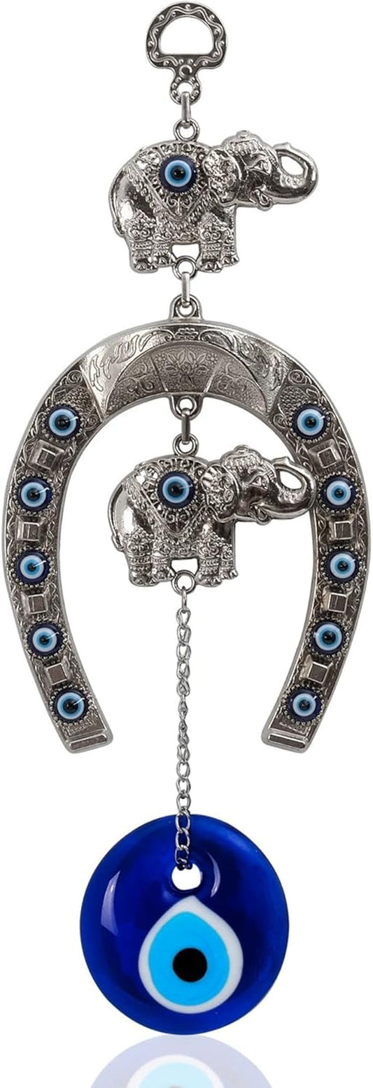 Evil Eye Wall Decor 3.7''W X 10.2''L Metal - Glass Turkish Greek Nazar Amulet Good Luck & Protection Charm - Handmade Hanging Ornament for Home,Office, Door - Ojo Turco