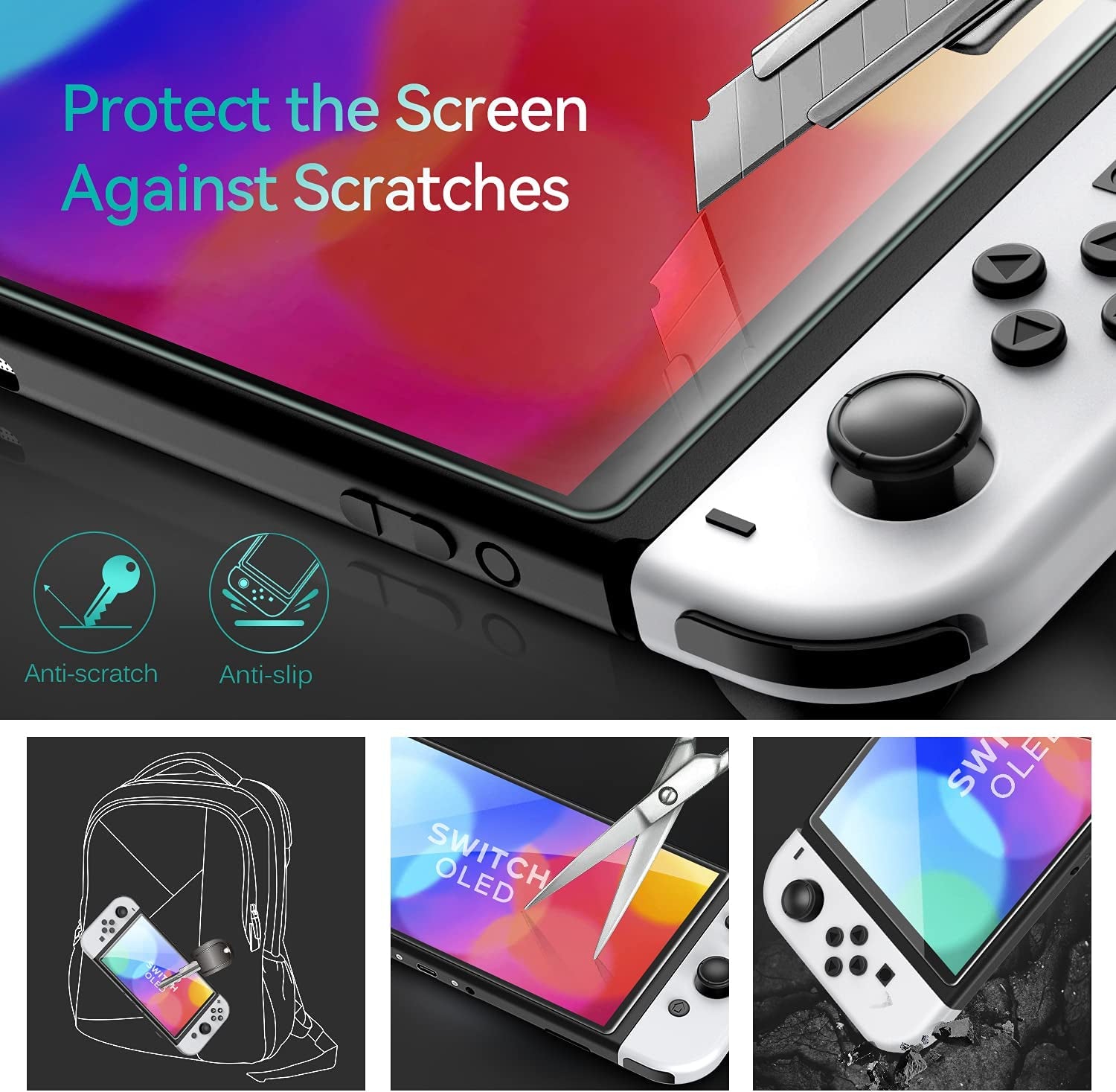 4-Pack Tempered Glass Screen Protector Designed for Nintendo Switch OLED Model 2021&2023 with [Alignment Frame] Transparent HD Clear[Updated Version] Screen Protector for Switch OLED 7''