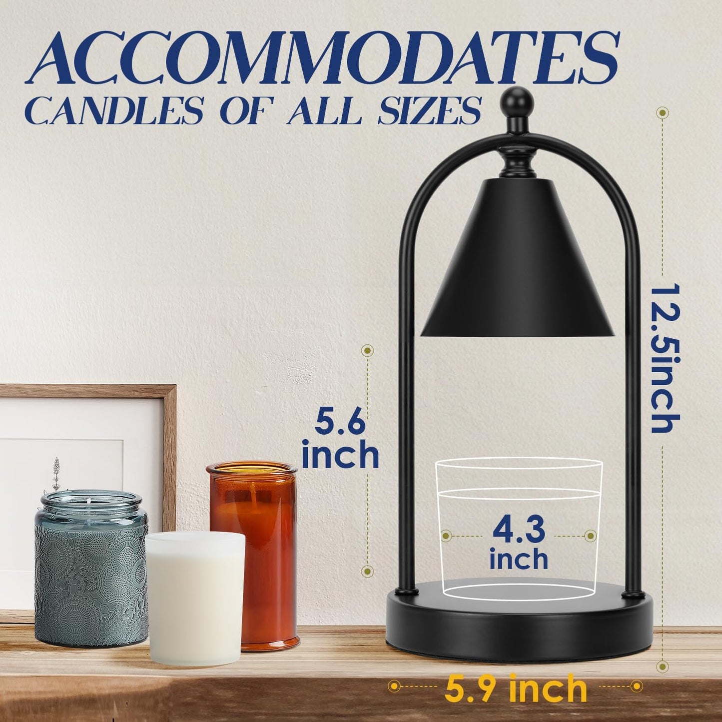 Candle Warmer Lamp with Timer, Electric Black Candle Warmer Light for Bedroom, Dimmable Wax Melts Warmer for Candle Jars, Home Decor beside Lamp Gifts for Women (2 Bulbs Included)