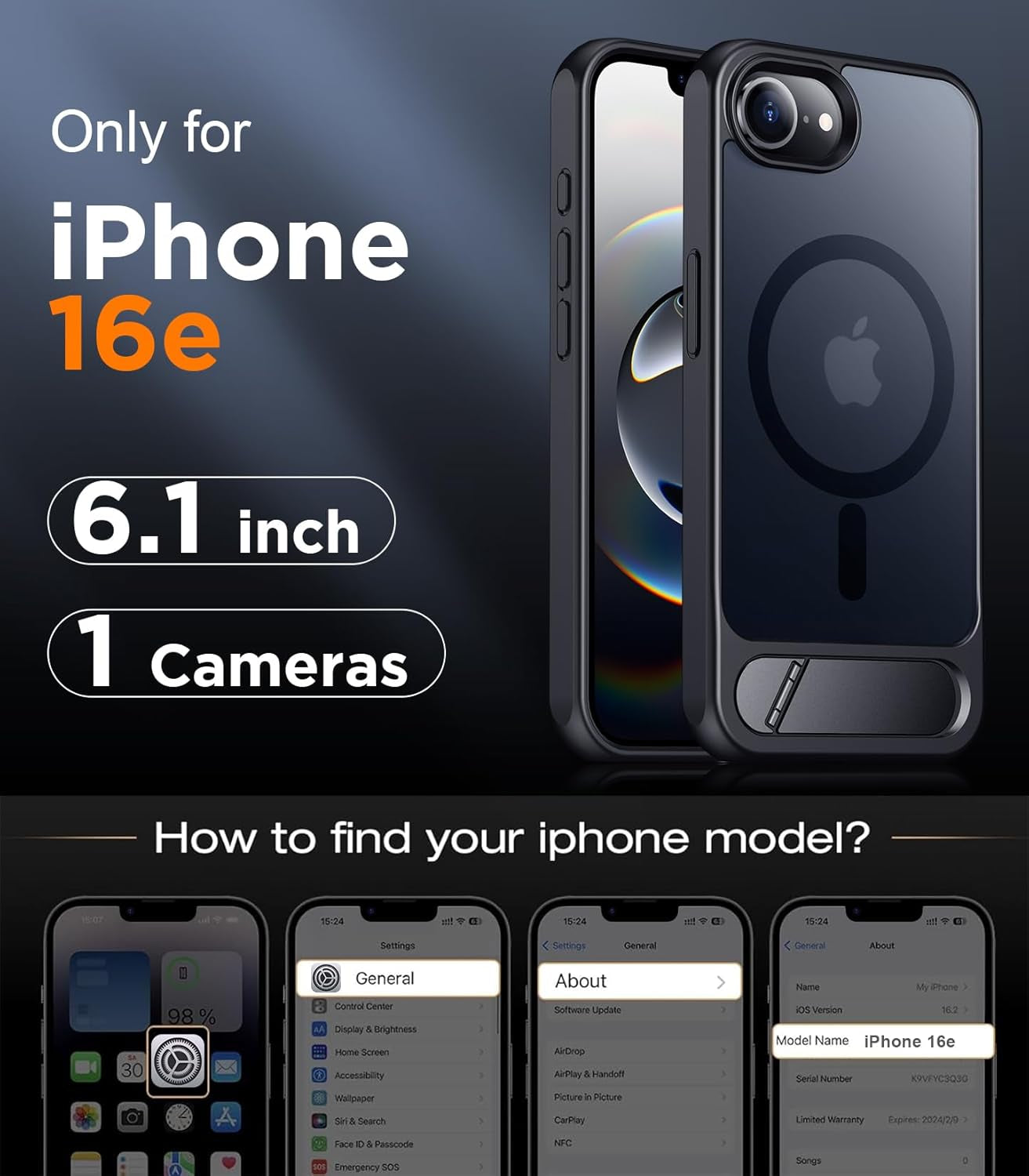 Magnetic Compatible with Iphone 16E Case, [Built-In Invisible Kickstand][Compatible with Magsafe][Military Grade Shockproof] Slim Translucent Matte Case for Iphone 16E 6.1" 2025 TRUCK DRIVER