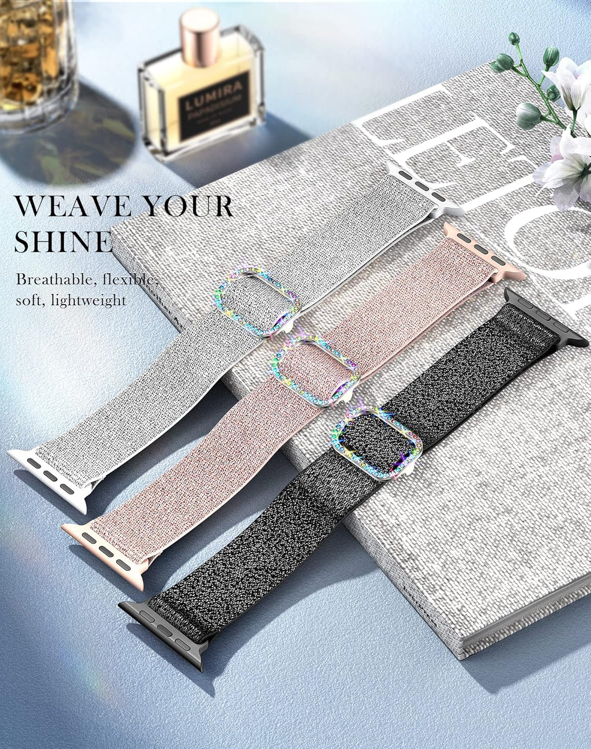 Waterproof Case and Glitter Stretchy Bands Compatible with Apple Watch Series 10 42Mm