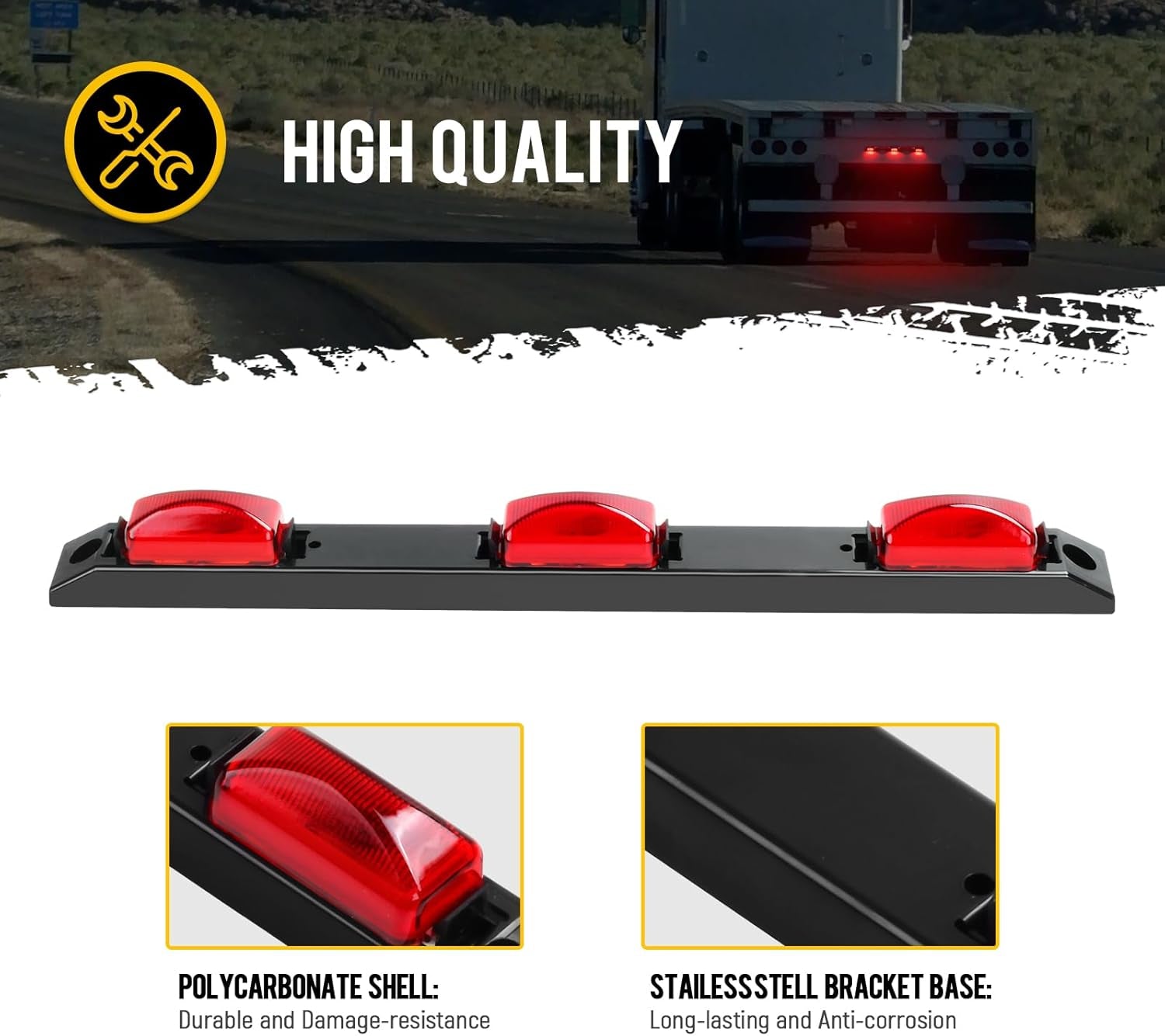 [DOT Approved] 17" Inch Red LED Truck Trailer Identification Light Bar, Waterproof Sealed 3 Lights Bar 12V Replacement for F150 F250 F350 RAM 1500 2500 3500 Silverado Sierra