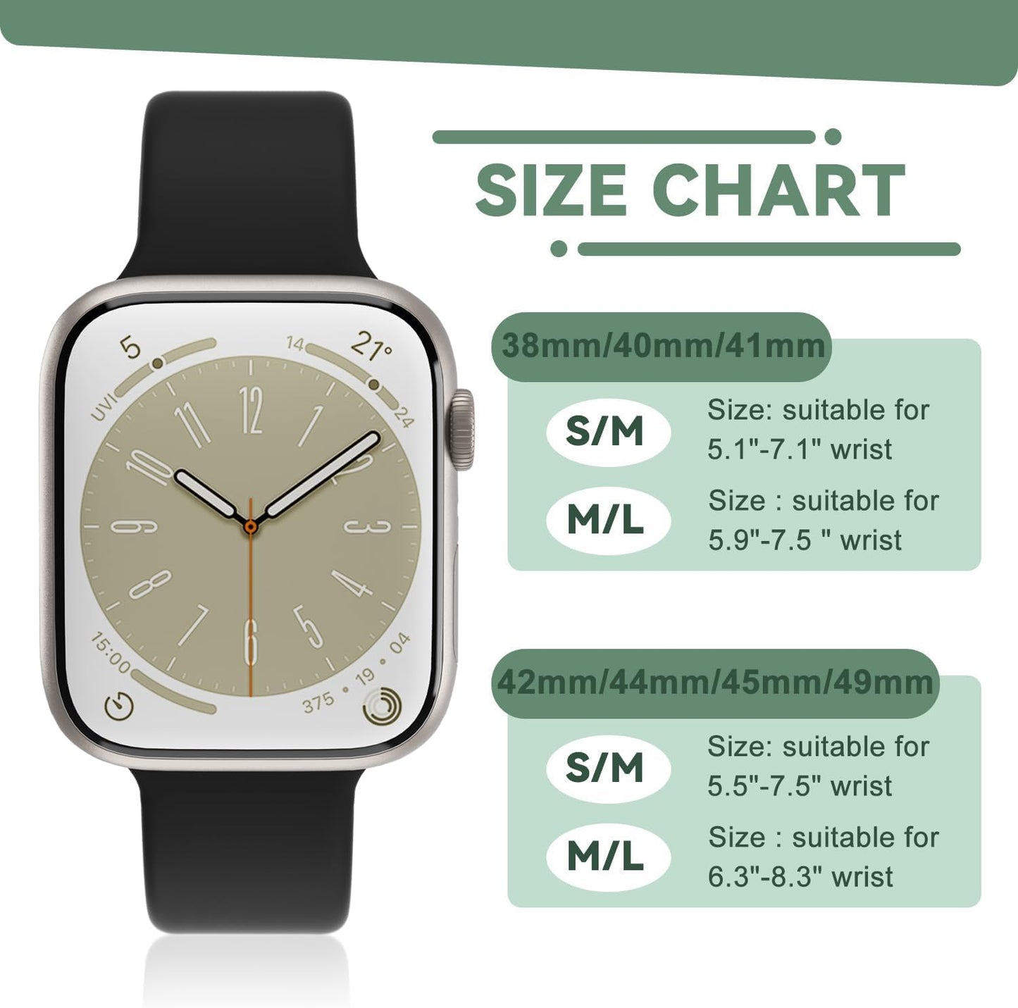 Silicone Band Compatible with Apple Watch Band 38Mm 40Mm 41Mm 42Mm 44Mm 45Mm 49Mm for Women Men Sport Replacement, Soft Rubber Gel Strap for Iwatch Ultra Series 9 8 7 6 5 4 3 2 1 SE, S M L